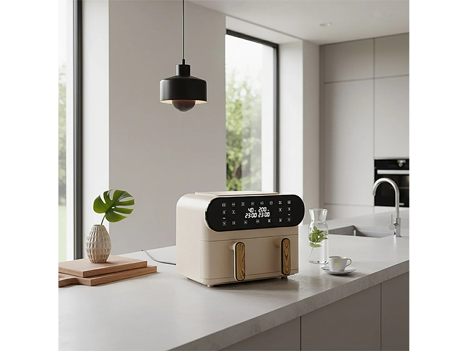 Menastyl - Friteuse à Air Chaud 11l Colorama Crème Double Cuve