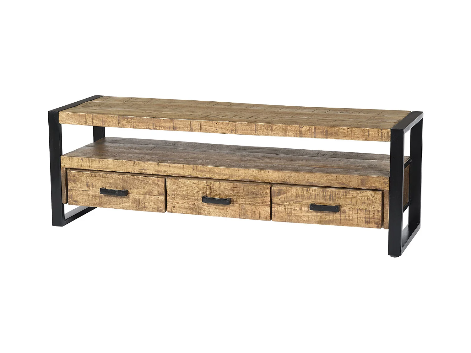 DACCA-Mueble TV con 3 cajones, L.150 cm, madera maciza de mango y metal