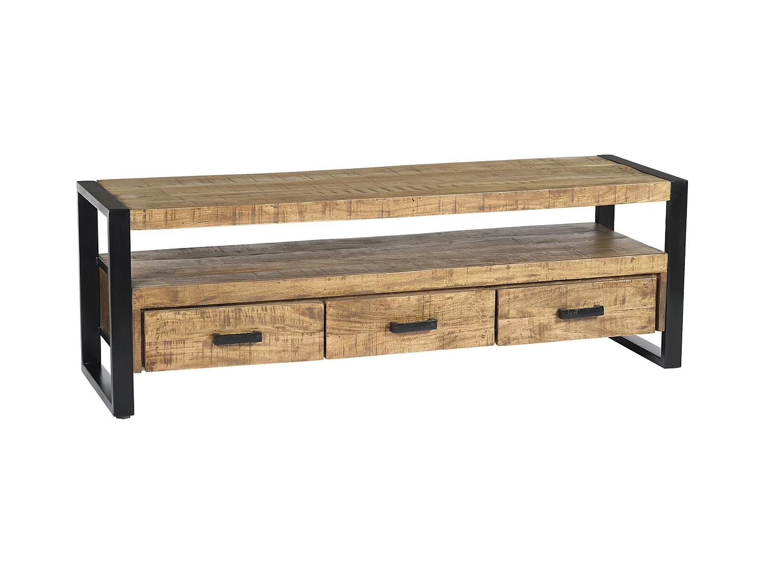 DACCA-Mueble TV con 3 cajones, L.150 cm, madera maciza de mango y metal