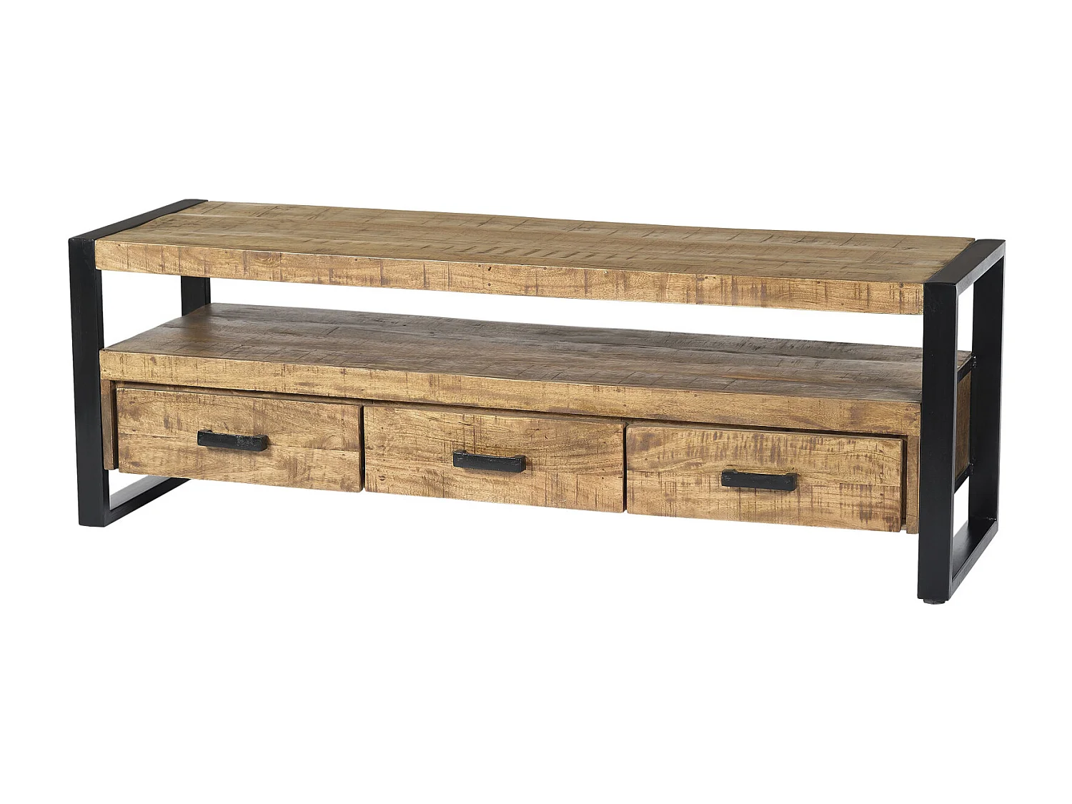 DACCA-Mueble TV con 3 cajones, L.150 cm, madera maciza de mango y metal