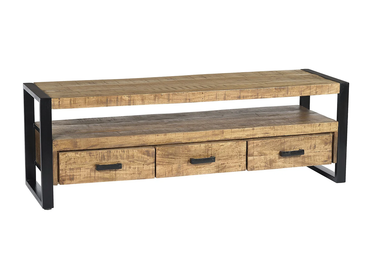 DACCA-Mueble TV con 3 cajones, L.150 cm, madera maciza de mango y metal