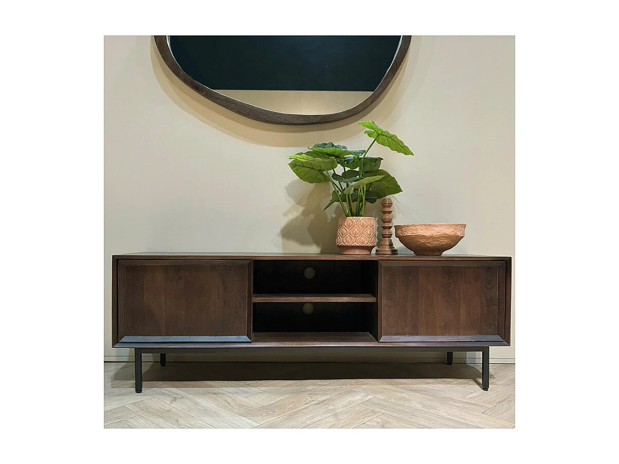 QUARTO-Mobile TV 150 cm in legno massello marrone