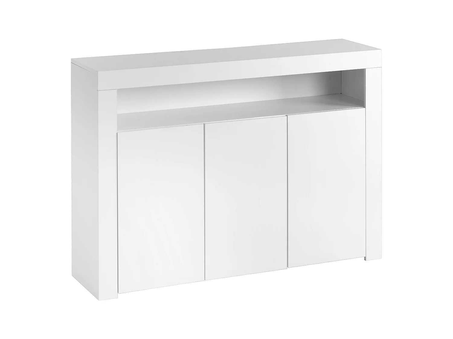 Buffet avec 3 portes et étagère - 130 x 35 x 95 cm - LEDs - Panneaux de particules - Blanc