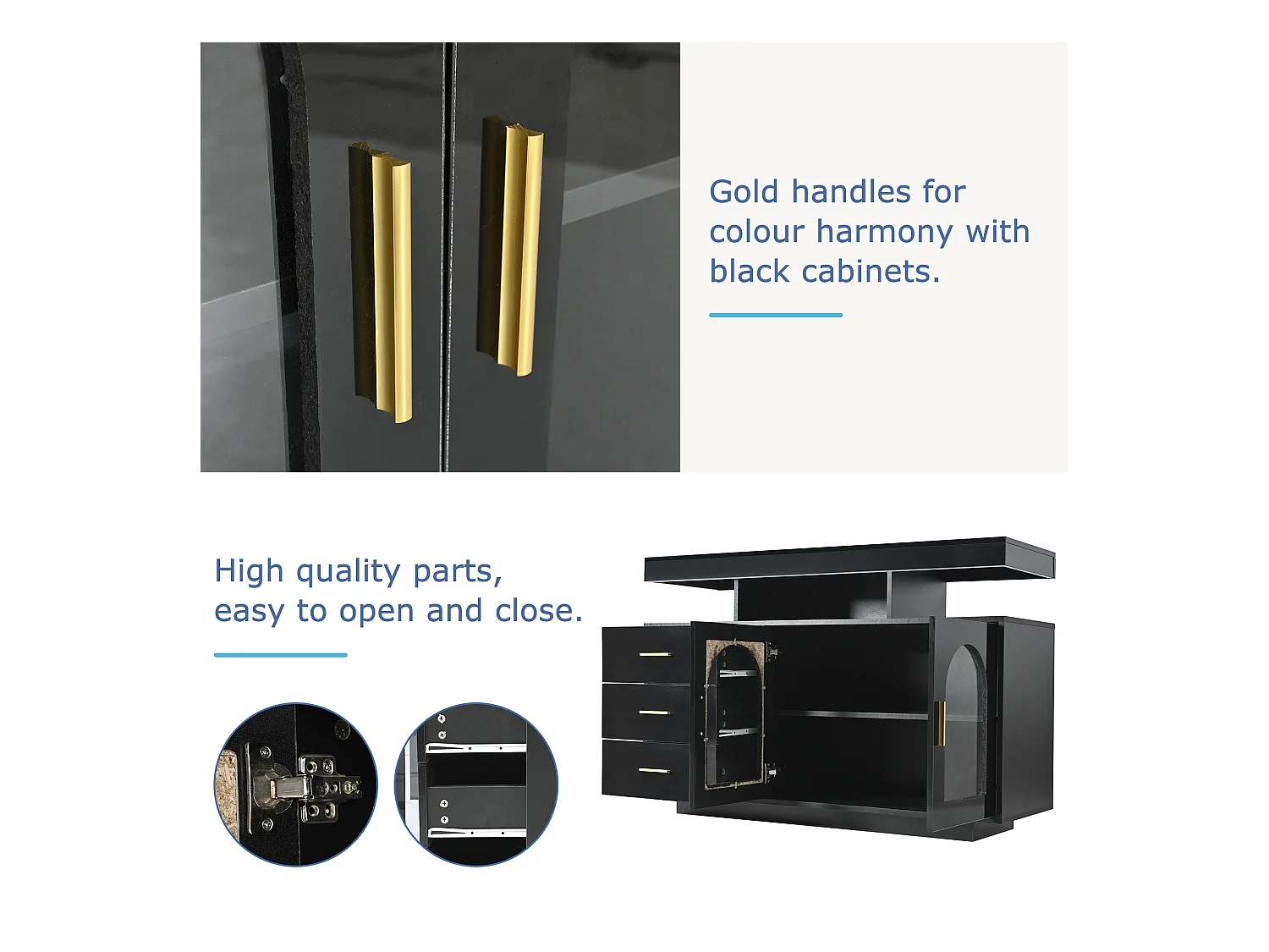 Buffet de salon avec 3 tiroirs et 2 portes - 120 x 40 x 80 cm - LEDs - Panneaux de particules - Noir