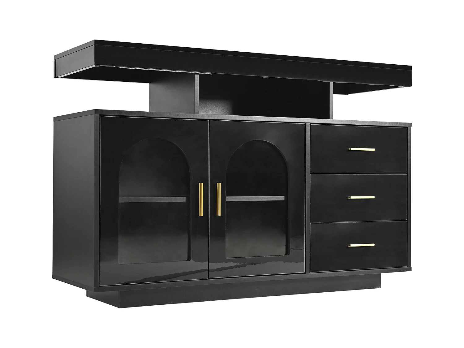 Buffet de salon avec 3 tiroirs et 2 portes - 120 x 40 x 80 cm - LEDs - Panneaux de particules - Noir