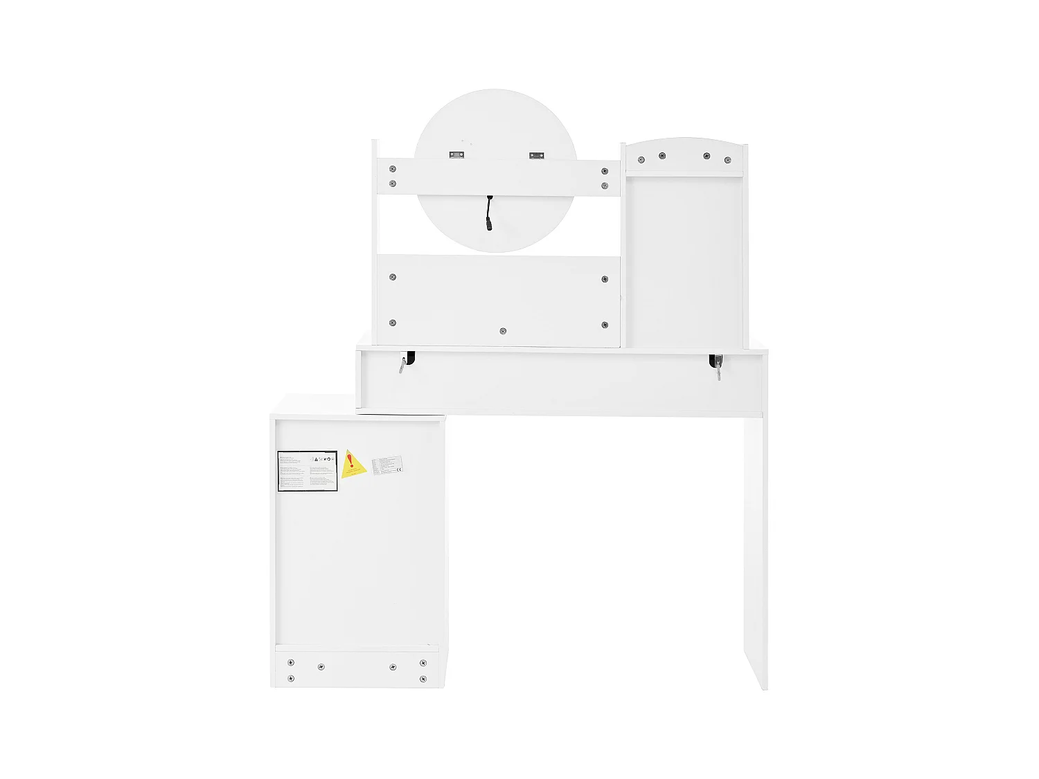 Coiffeuse blanche avec 5 tiroirs, miroir et tabouret, éclairage LED et 1 porte, poignées dorées