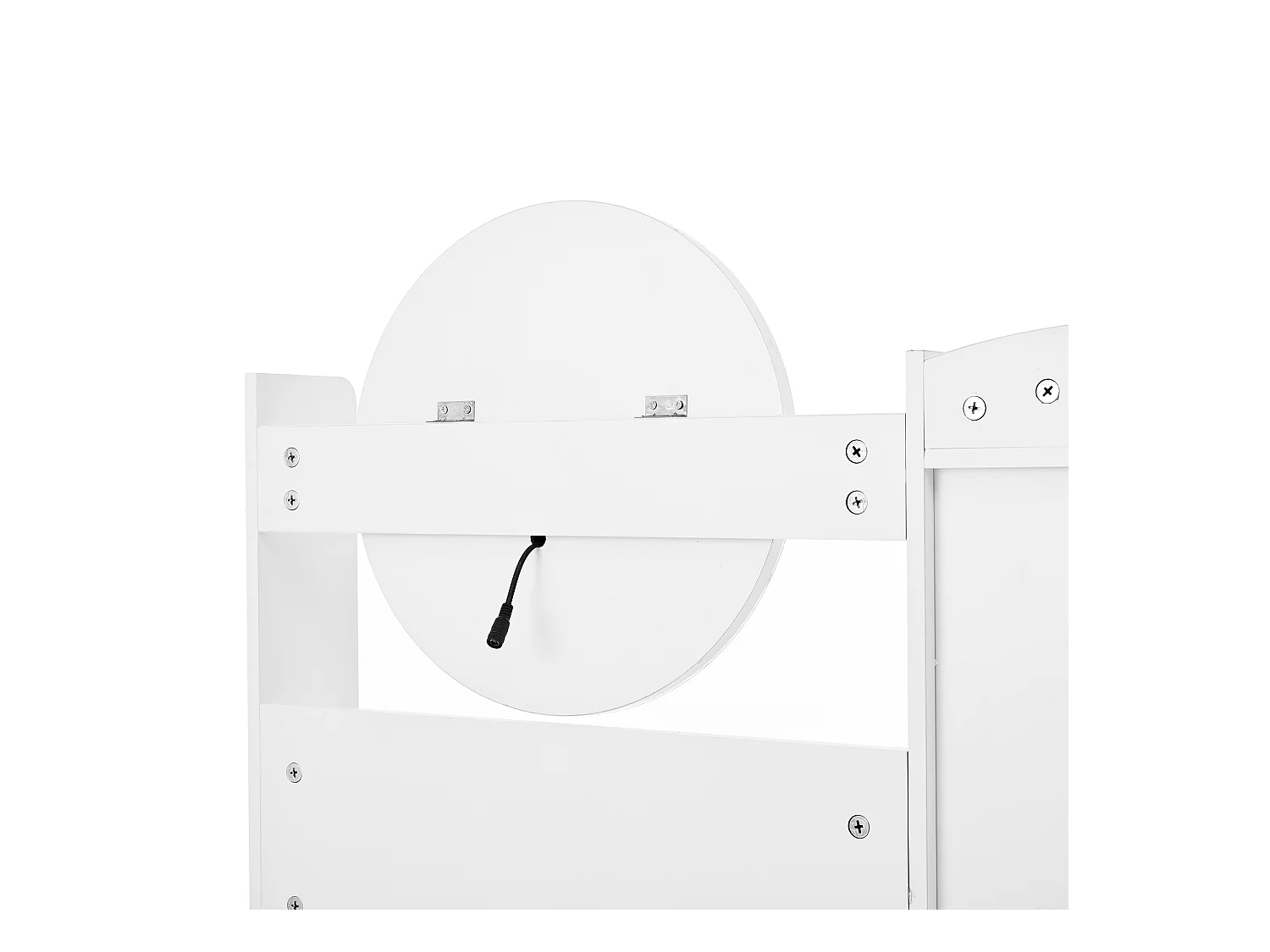 Coiffeuse blanche avec 5 tiroirs, miroir et tabouret, éclairage LED et 1 porte, poignées dorées