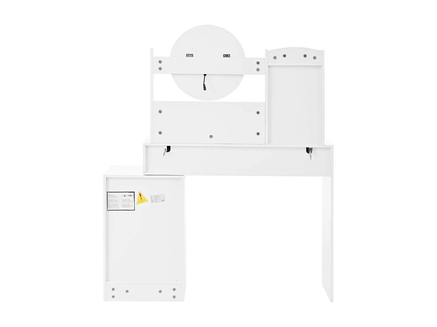 Coiffeuse blanche avec 5 tiroirs, miroir et tabouret, éclairage LED et 1 porte, poignées dorées