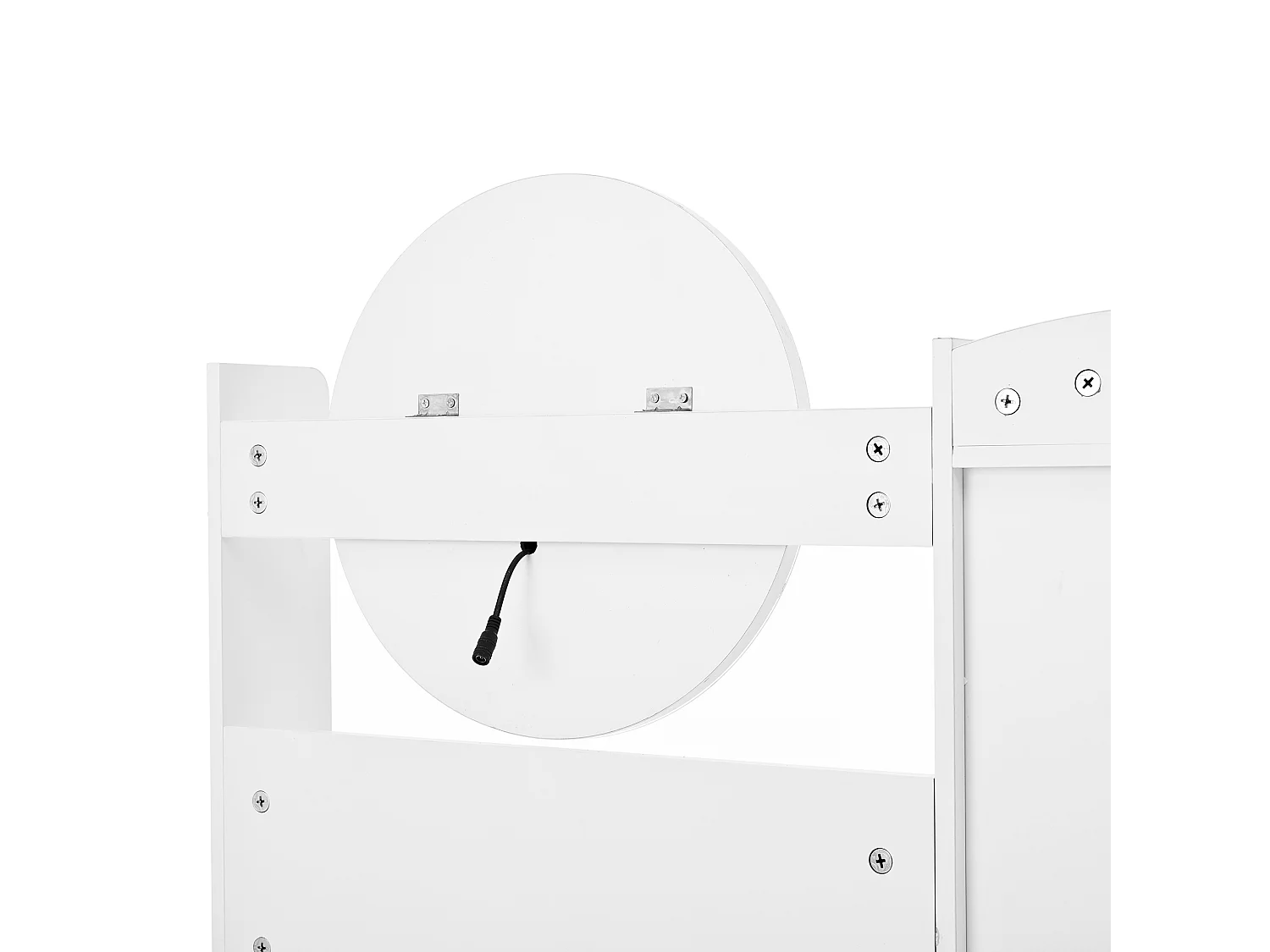 Coiffeuse blanche avec 5 tiroirs, miroir et tabouret, éclairage LED et 1 porte, poignées dorées