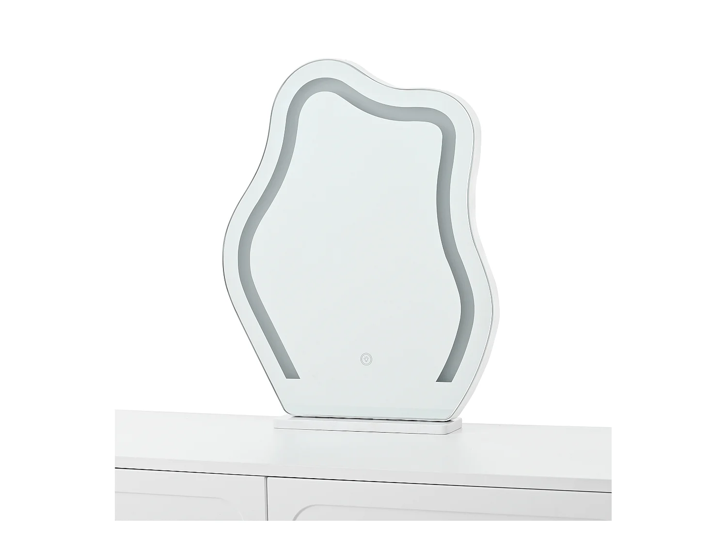 Witte kaptafel met LED-spiegel en 4 lades, gouden handgrepen (zonder kruk)