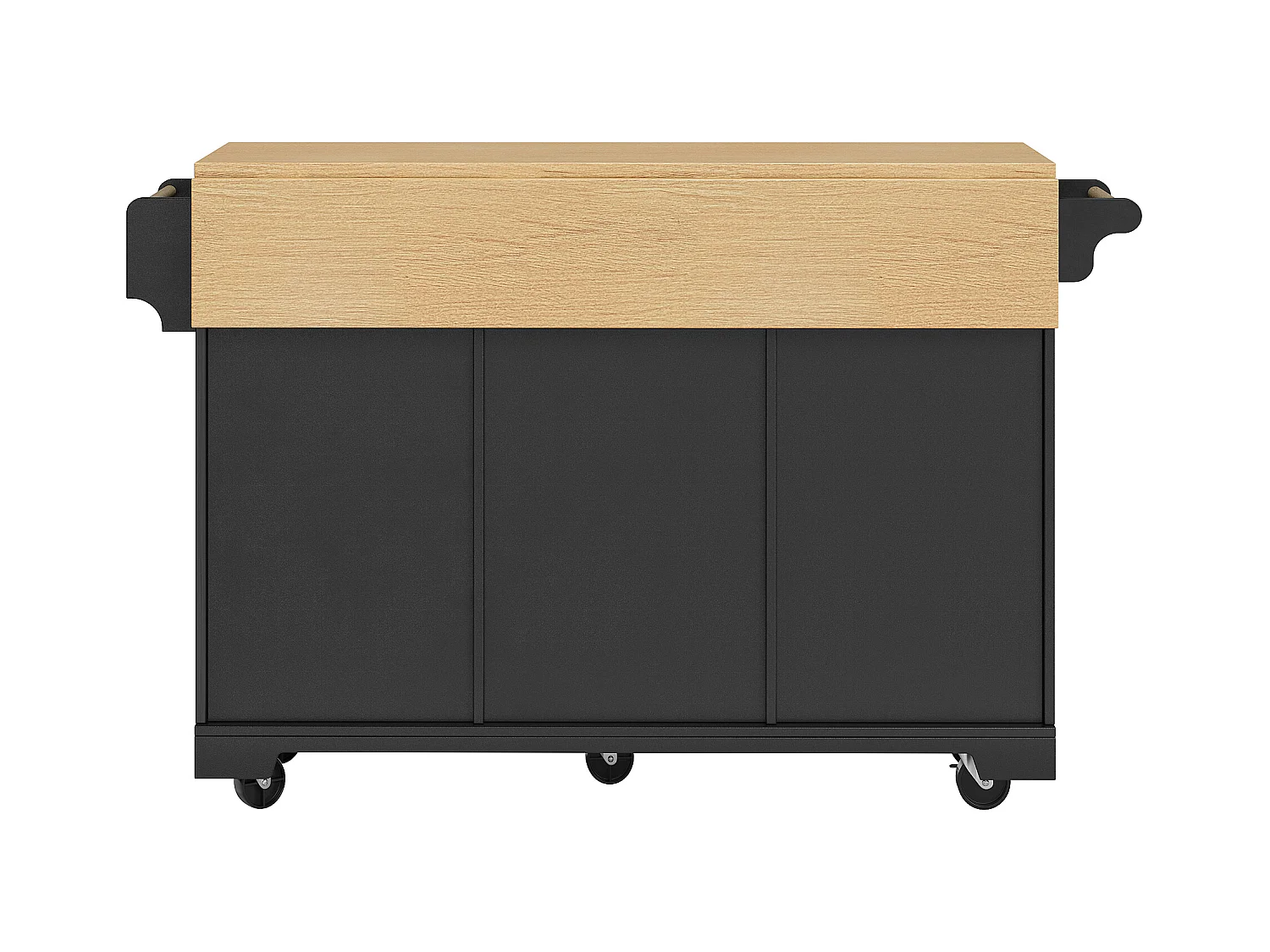 Carrello da cucina nero con 2 ante, 3 cassetti e portasciugamani, porta spezie, vassoio estensibile