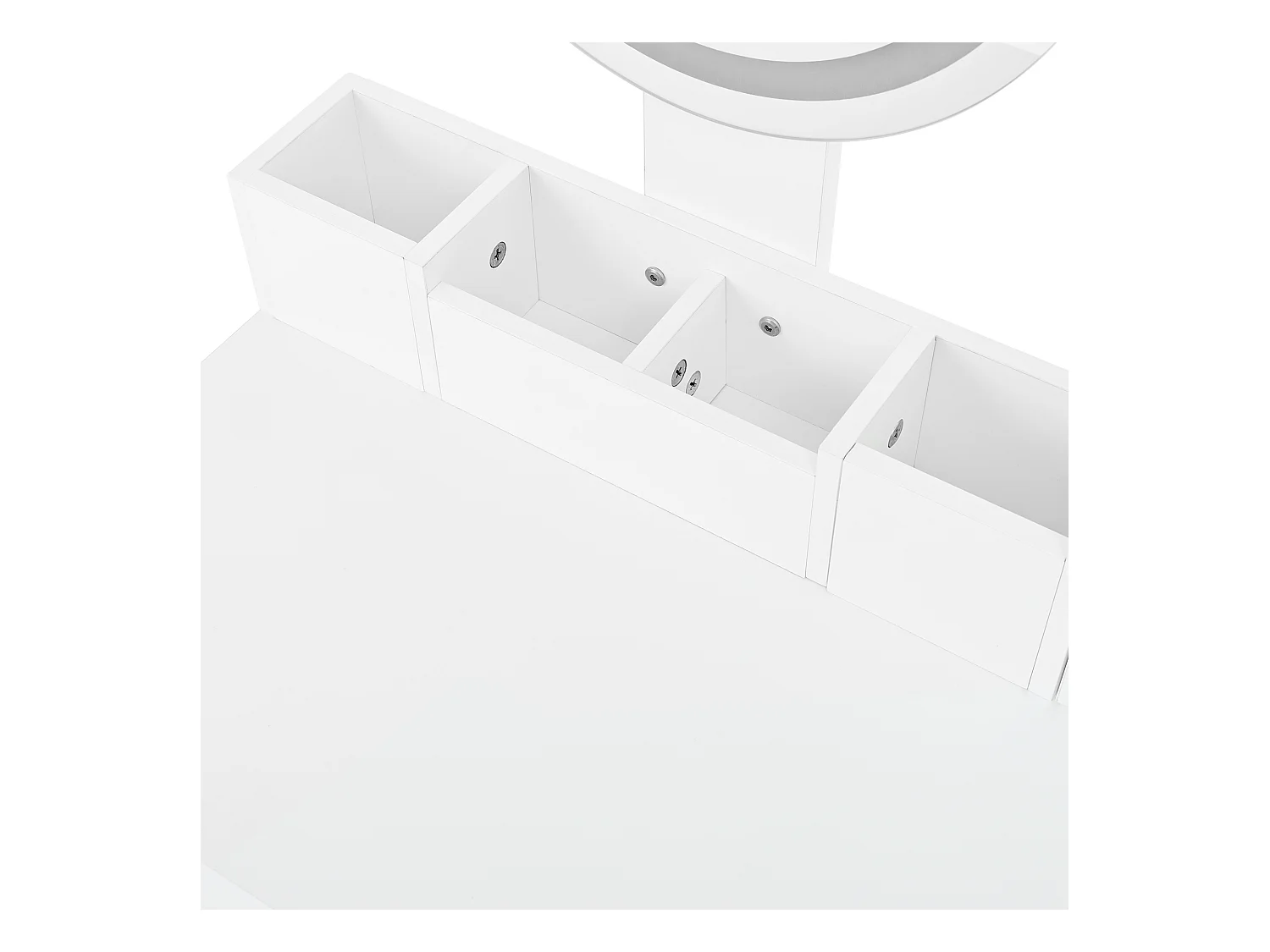 Coiffeuse avec 3 tiroirs, 1 porte et miroir LED, prise de courant, blanc et or, MDF