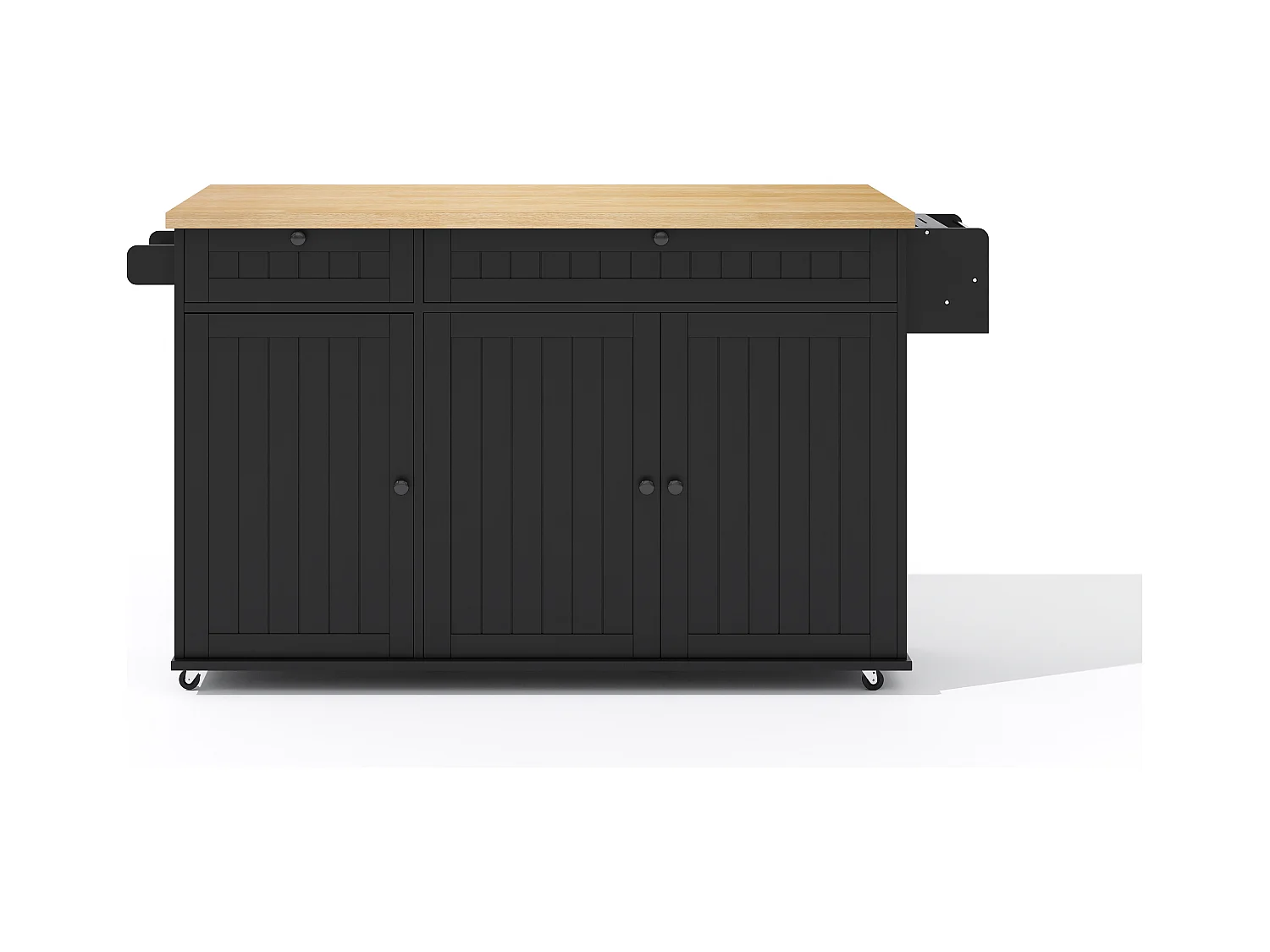 Carrello da cucina con piano ribaltabile, 2 cassetti e 3 ante, 6 ruote bloccabili, nero