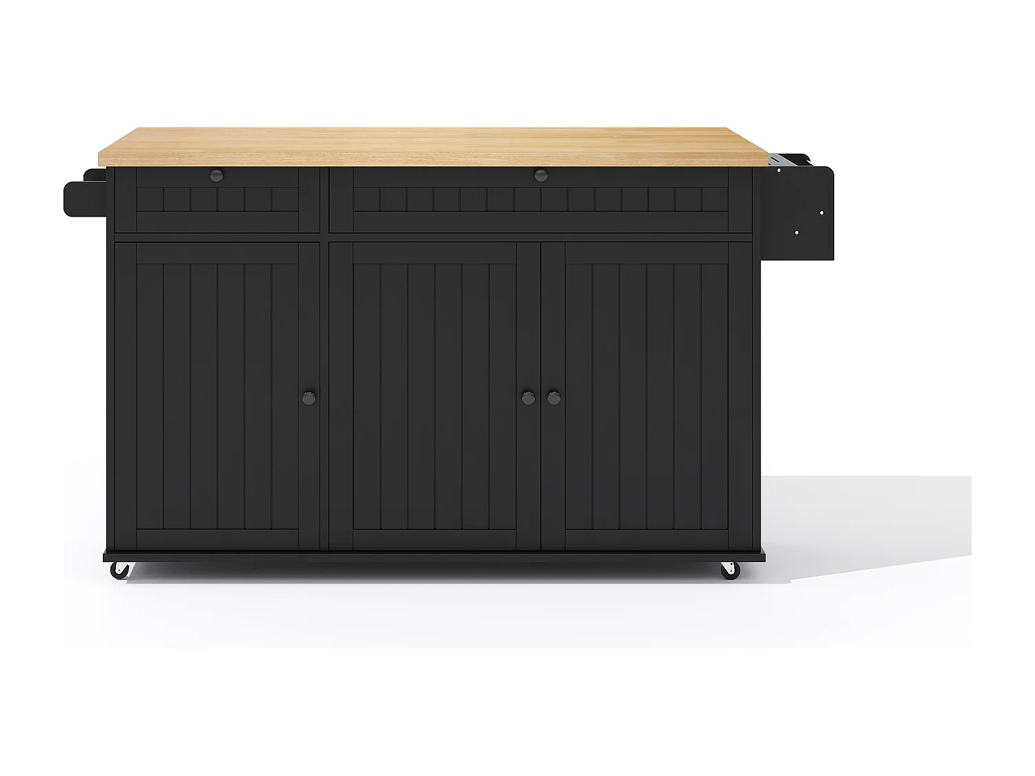 Carrello da cucina con piano ribaltabile, 2 cassetti e 3 ante, 6 ruote bloccabili, nero