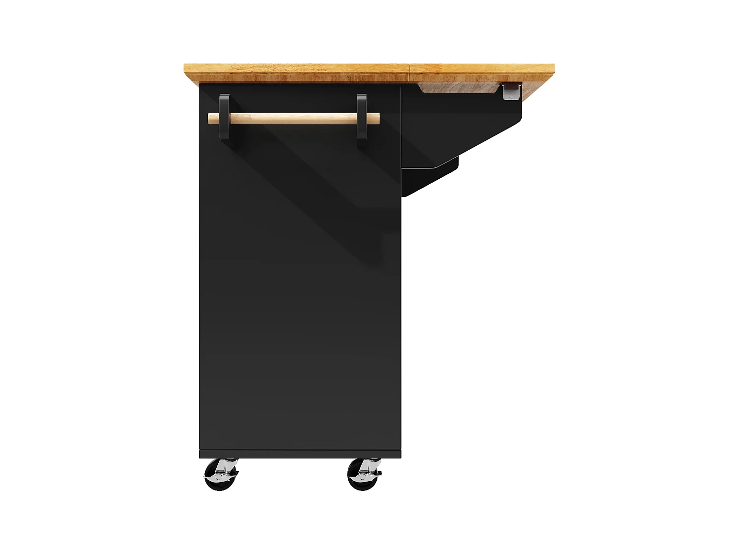 Carrello da cucina nero e naturale con 2 ante e 5 cassetti, ripiani regolabili 140 x 73 (45) x 93 cm