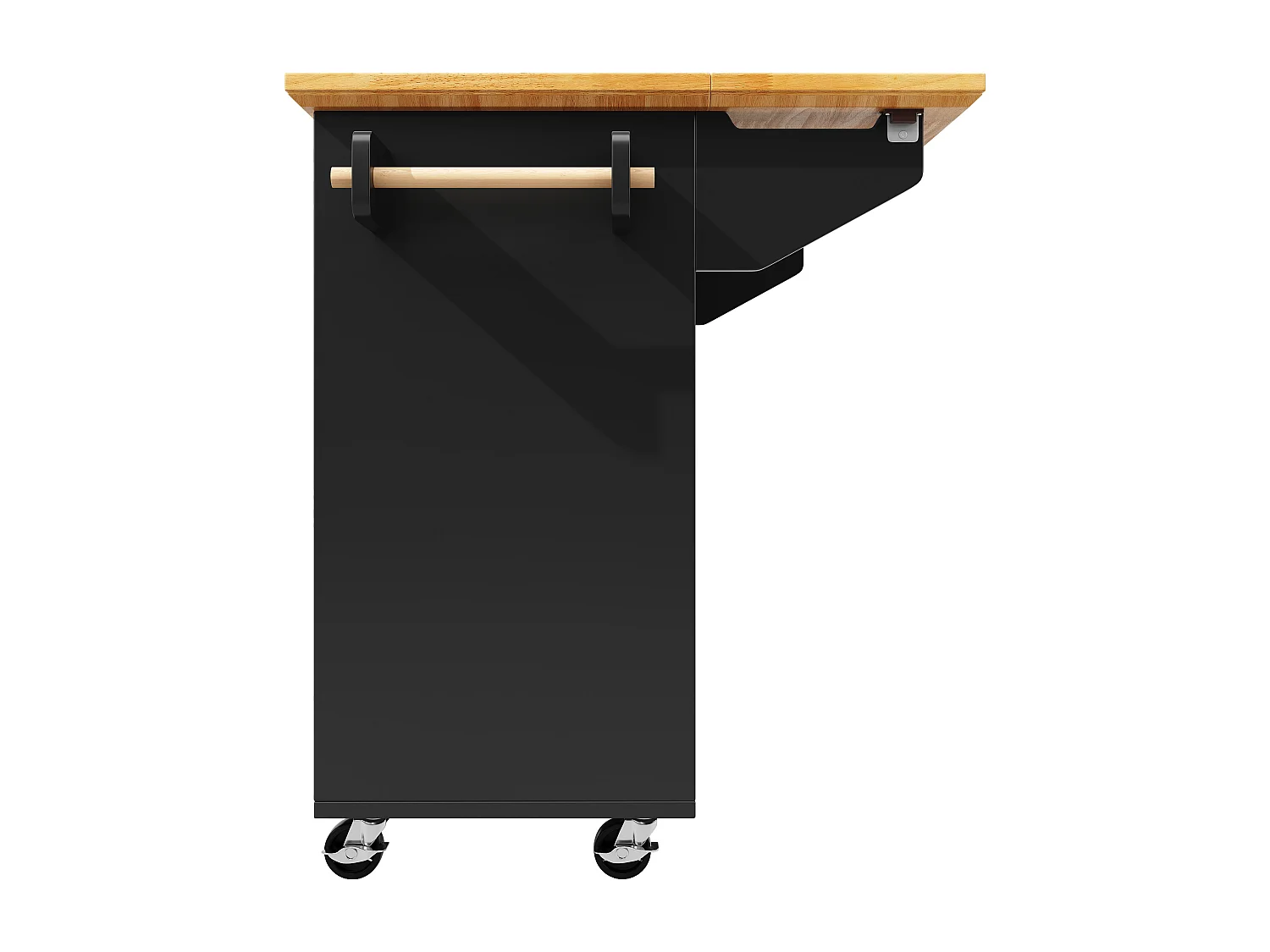 Carrello da cucina nero e naturale con 2 ante e 5 cassetti, ripiani regolabili 140 x 73 (45) x 93 cm