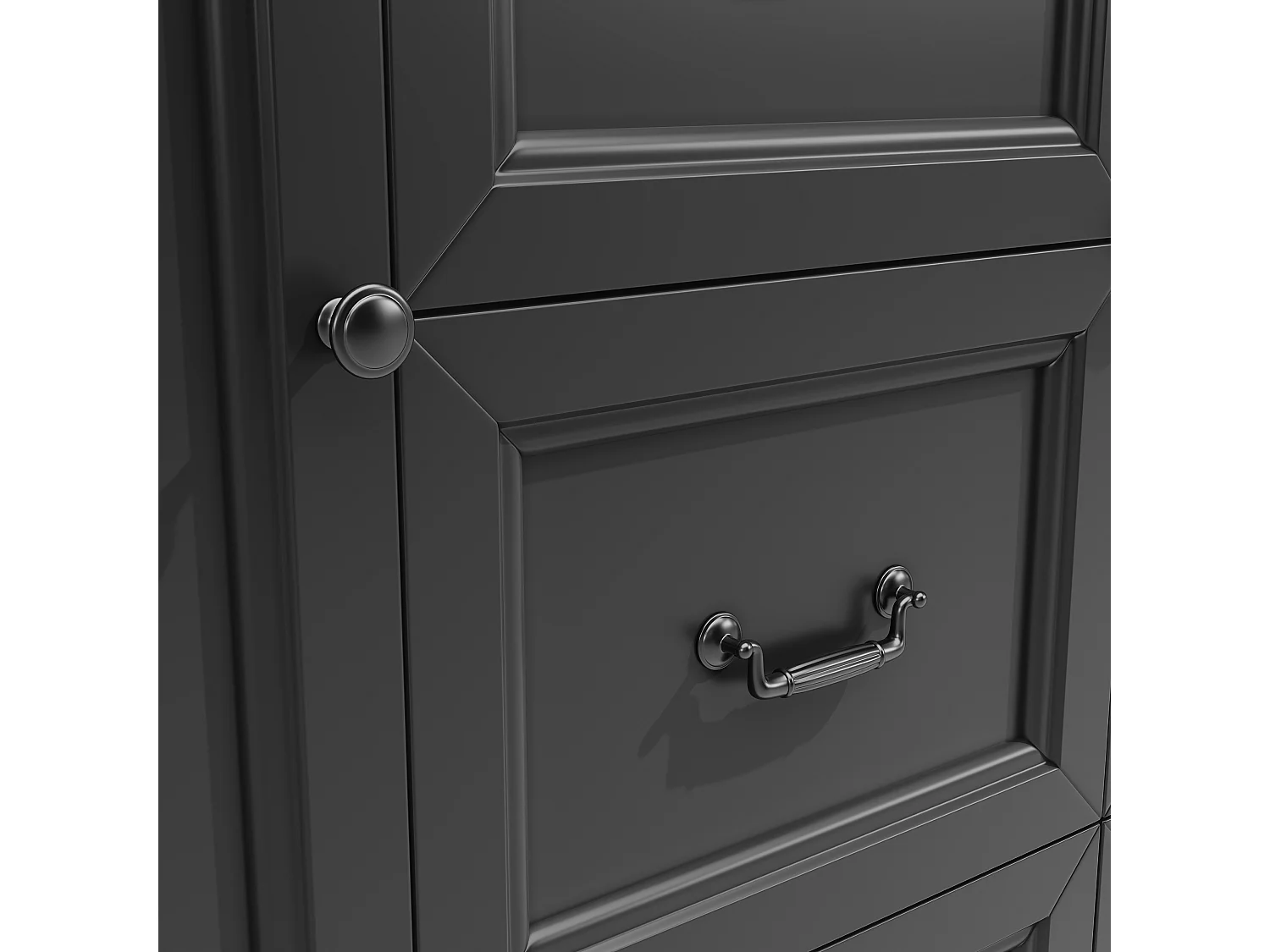 Carrello da cucina nero e naturale con 2 ante e 5 cassetti, ripiani regolabili 140 x 73 (45) x 93 cm