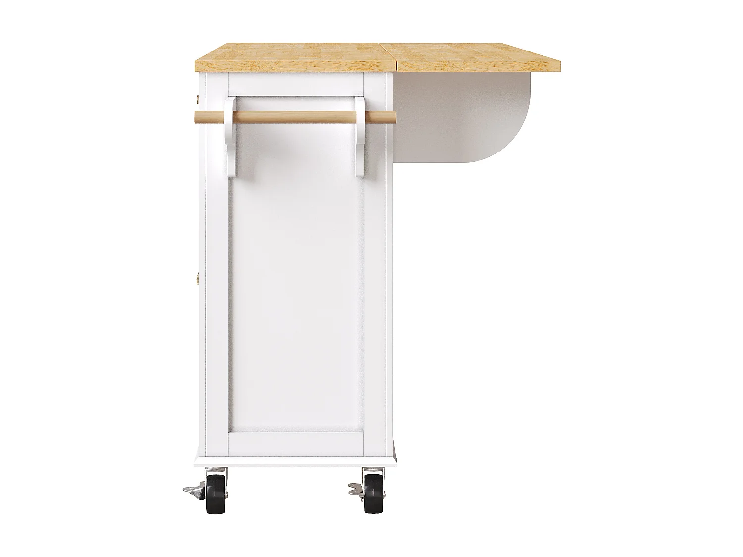 Desserte de cuisine à roulettes, 2 tiroirs et 4 portes vitrées, plateau extensible, blanc + naturel