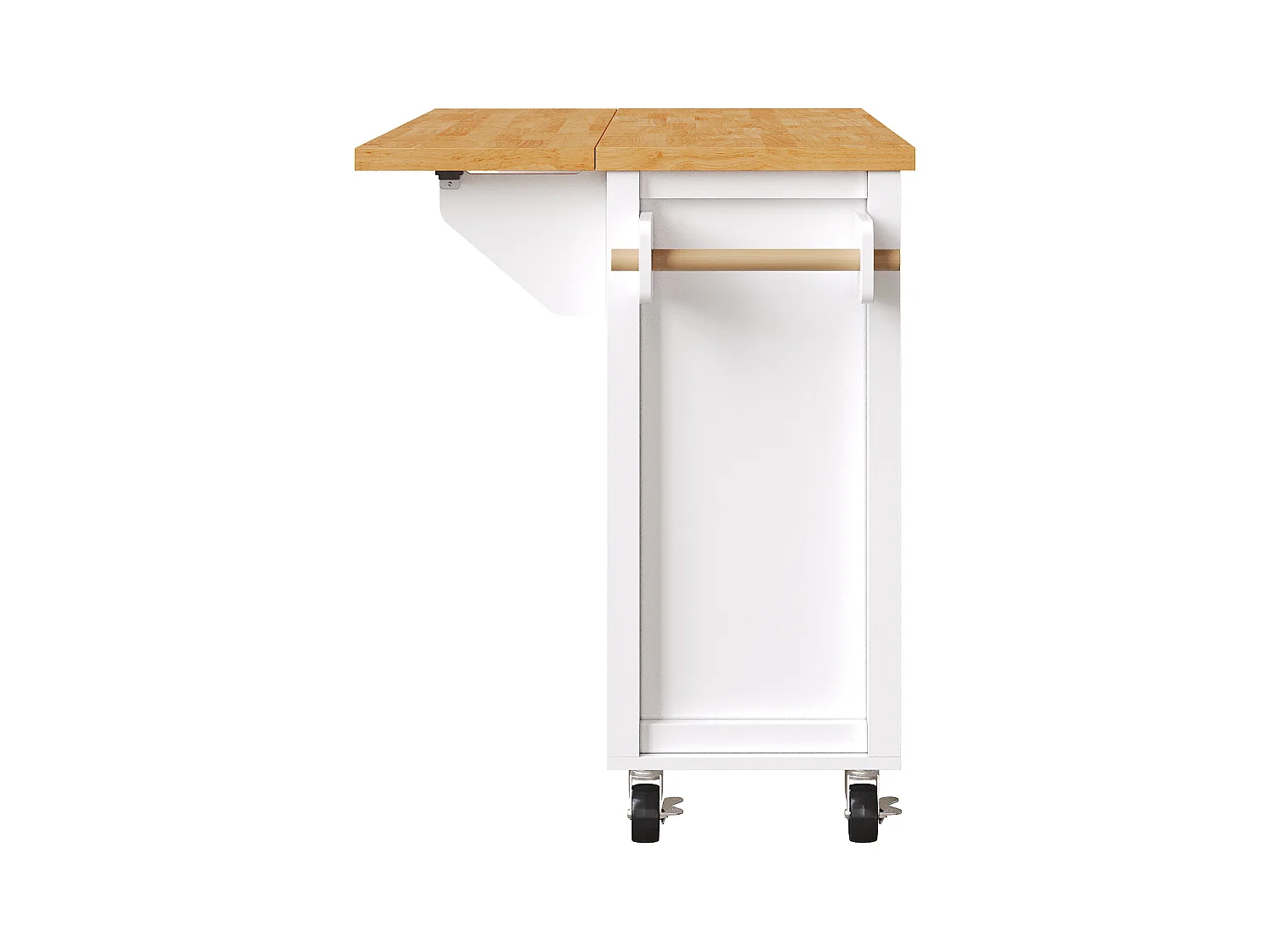 Carrello da cucina con 3 ante, 1 cassetto, portasciugamani e porta spezie, design tavolo pieghevole, colori bianco e naturale