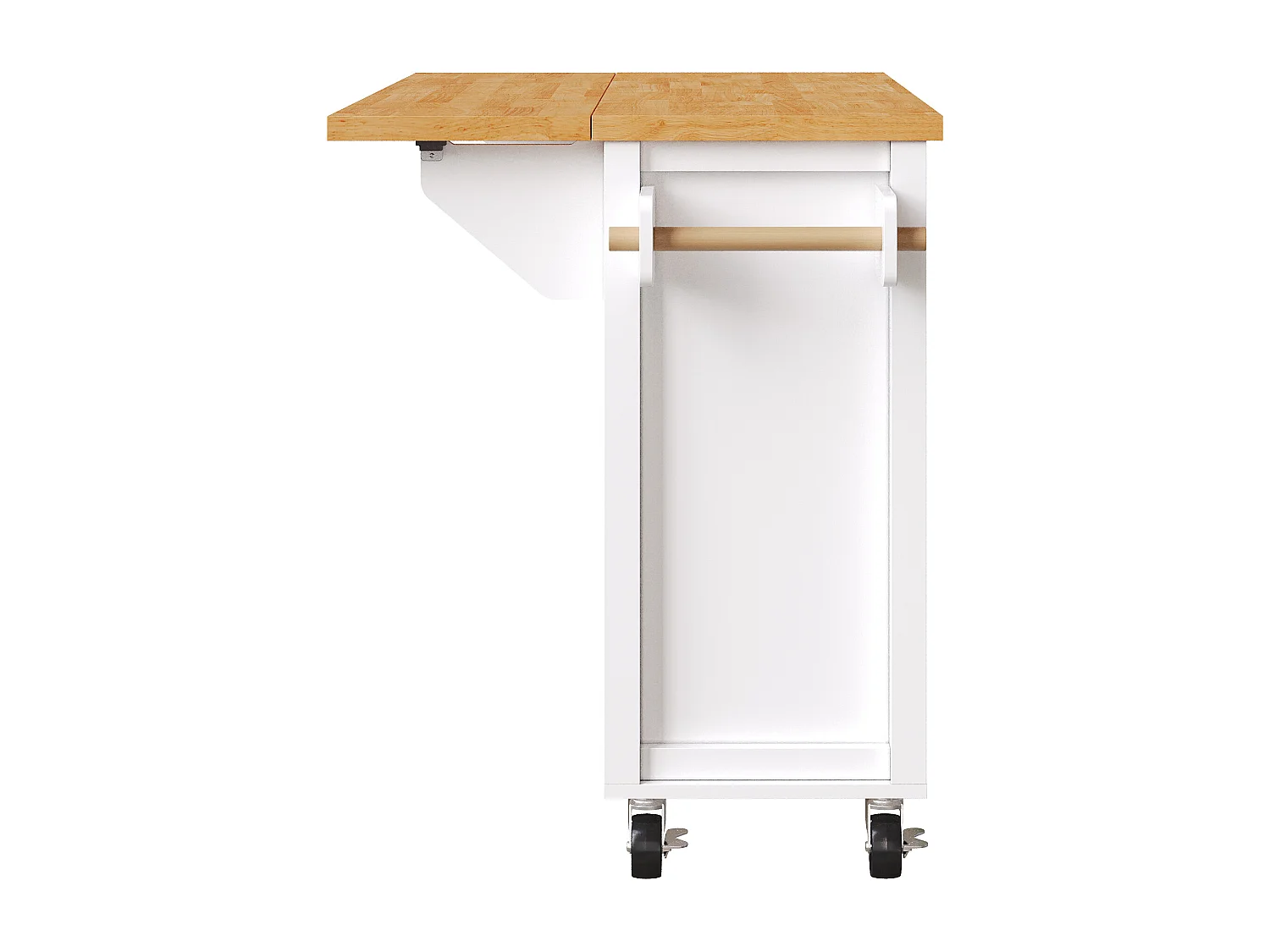 Desserte de cuisine avec 3 portes, 1 tiroir, porte-serviette et porte-épice, design table pliante, couleurs blanc et naturel