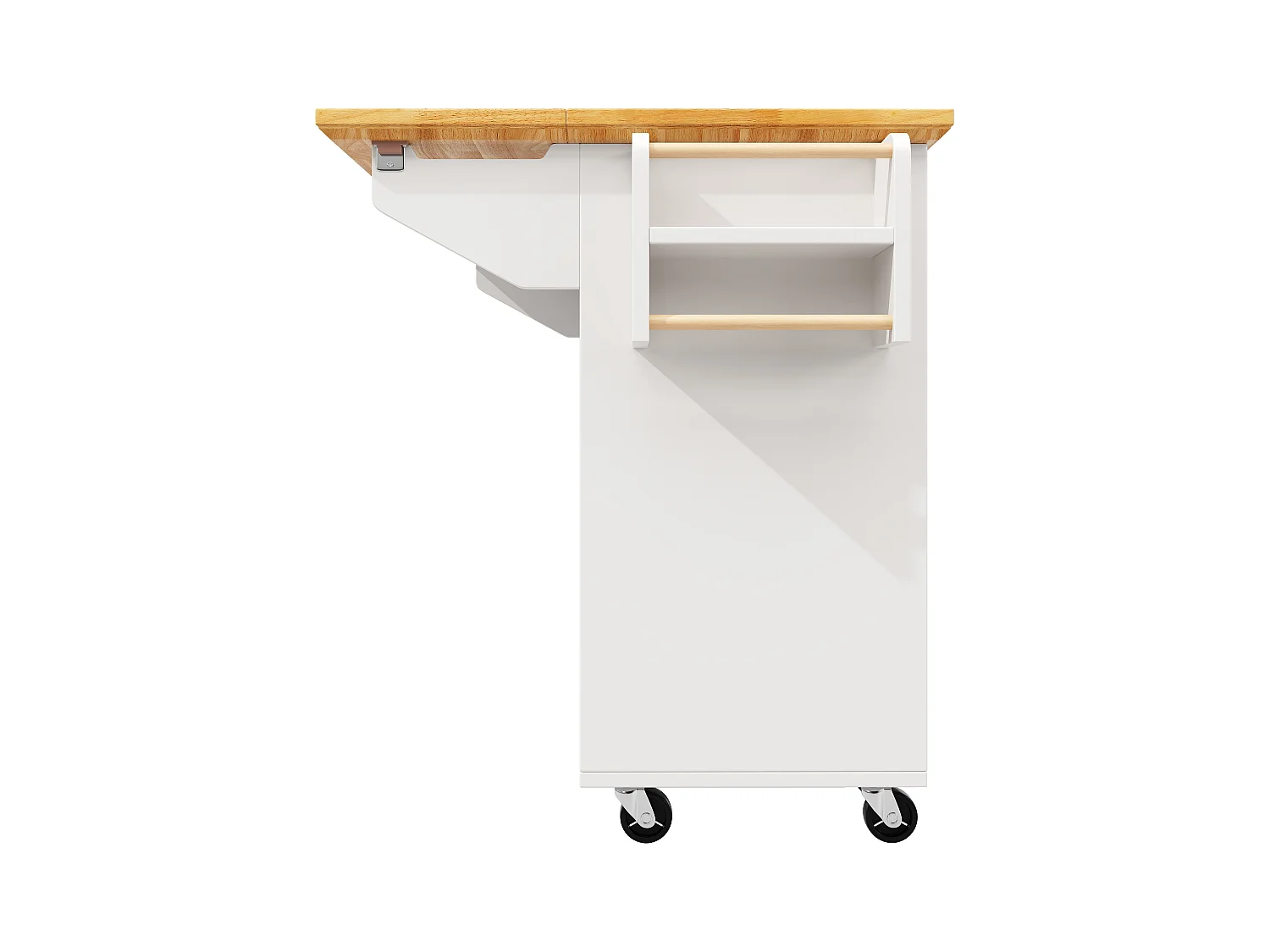 Carrello da cucina bianco e naturale con 2 ante e 5 cassetti, ripiani regolabili 140 x 73 (45) x 93 cm