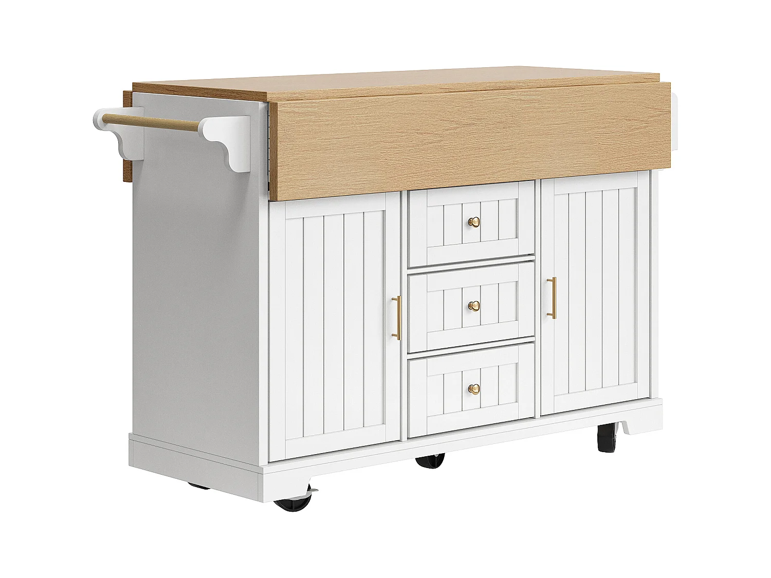 Carrello da cucina bianco con 2 ante, 3 cassetti e portasciugamani, porta spezie, vassoio estensibile