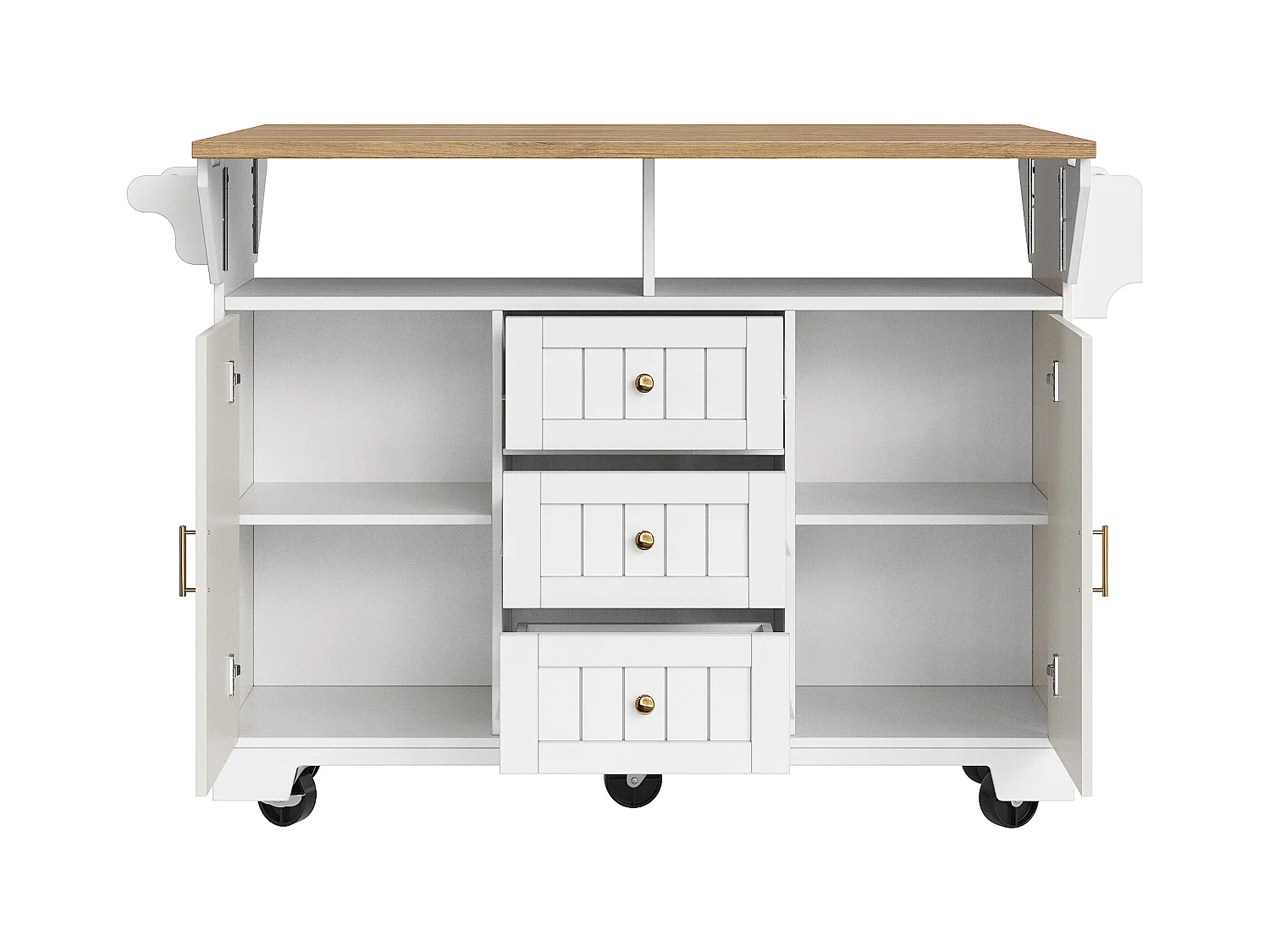 Carrello da cucina bianco con 2 ante, 3 cassetti e portasciugamani, porta spezie, vassoio estensibile