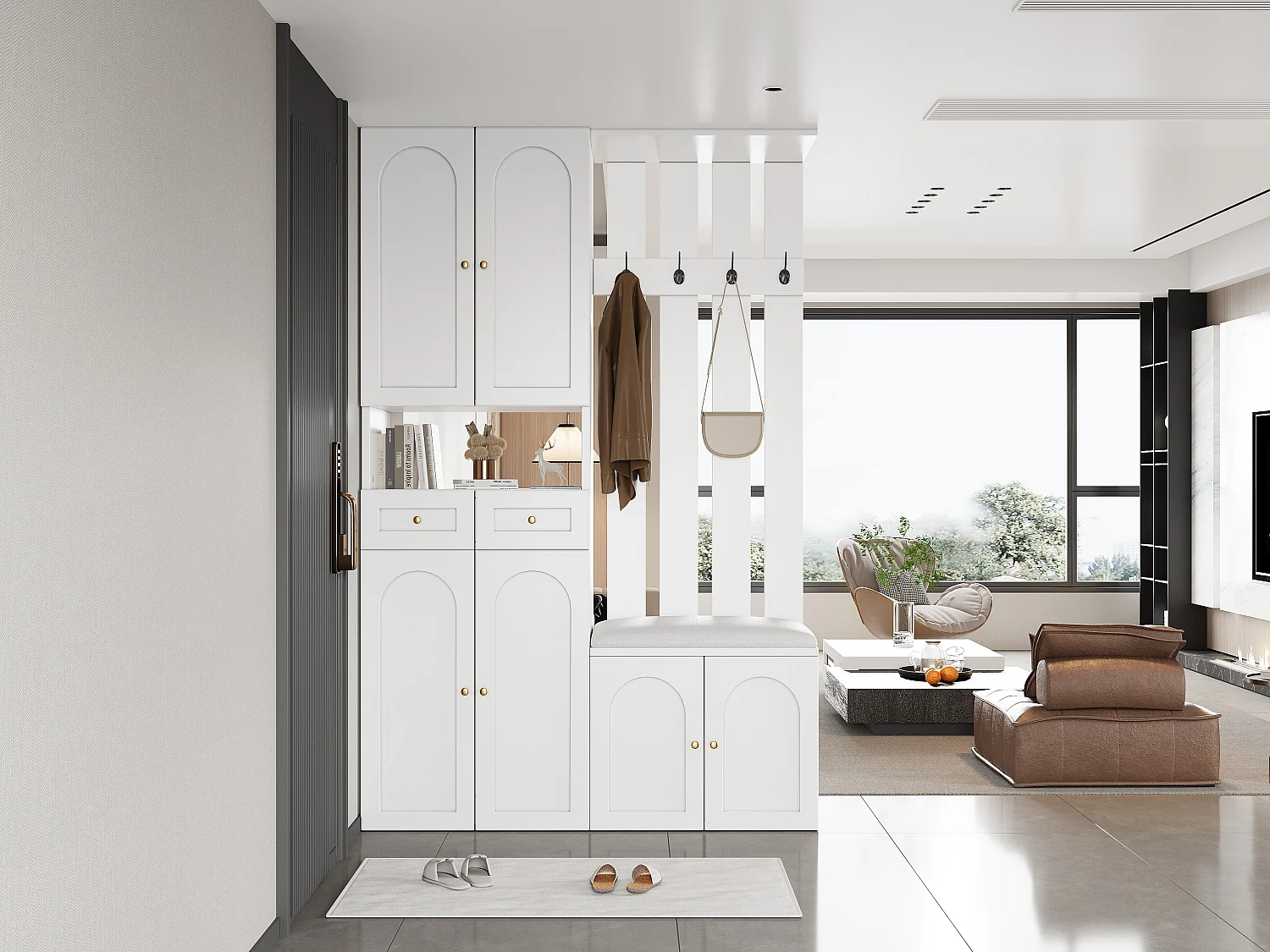 Ensemble de garde-robe - avec banc à chaussures et meuble à chaussures + 4 crochets + 6 portes + 2 tiroirs - aggloméré - blanc