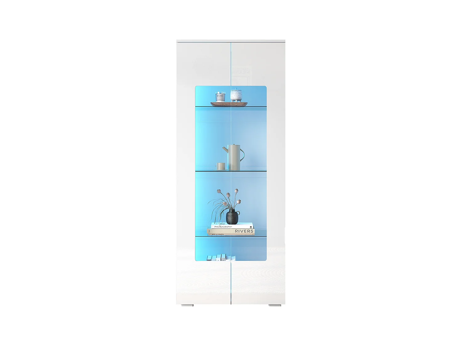 Vitrine de salon - 70 x 40 x 173 cm - avec 2 portes en acrylique + Leds - MDF + verre trempé - blanc