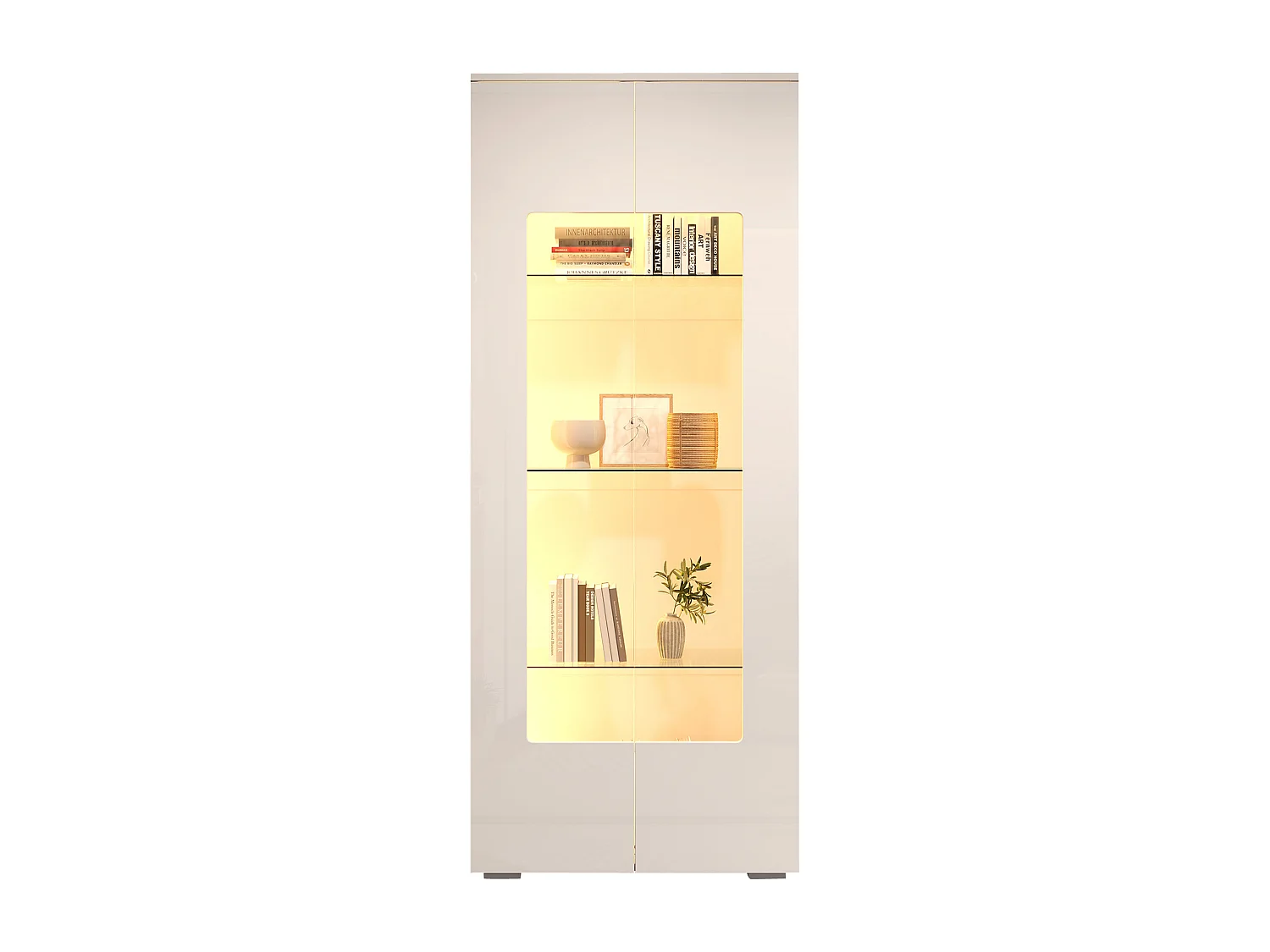 Vitrine de salon - 70 x 40 x 173 cm - avec 2 portes en acrylique + Leds - MDF + verre trempé - blanc