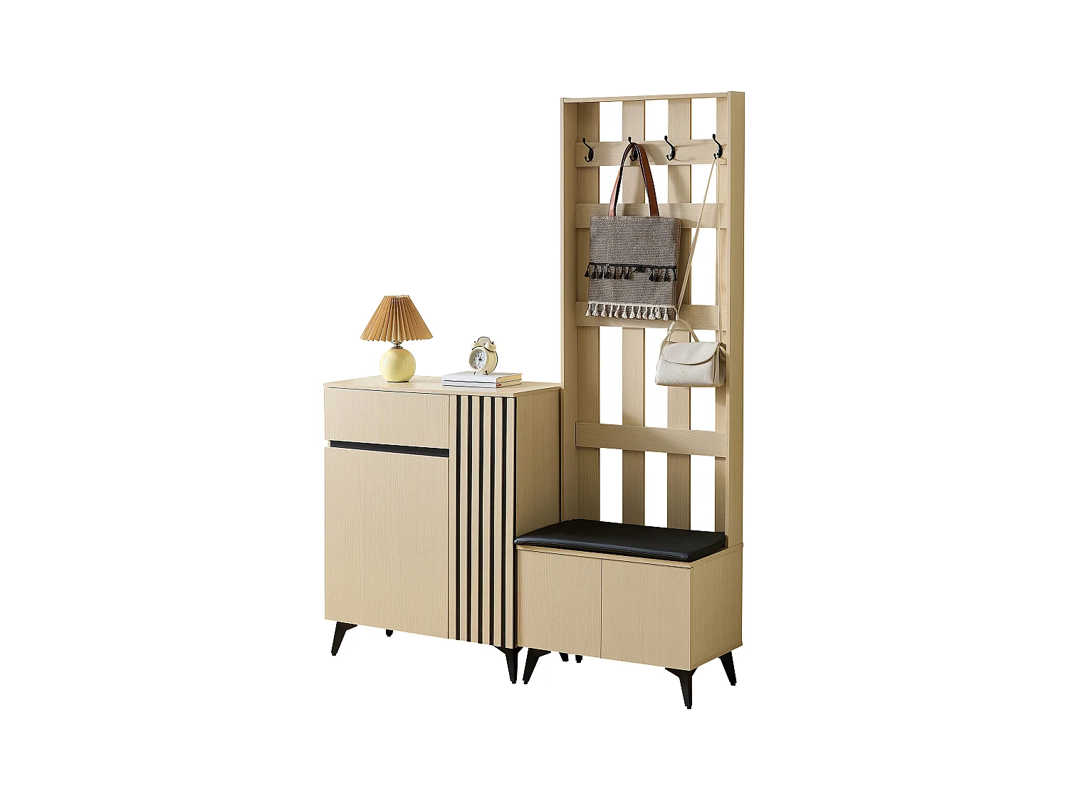 Vestiaire moderne avec banc et buffet/meuble à chaussures - 135 x 35 x 179.5 cm - pour couloir et slaon - MDF - naturel