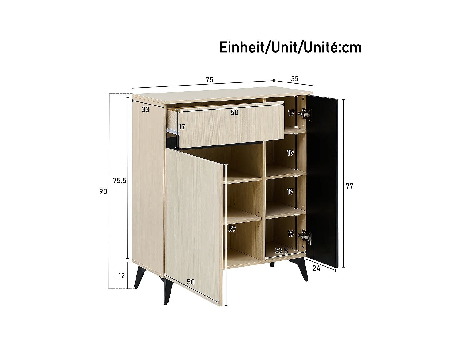Vestiaire moderne avec banc et buffet/meuble à chaussures - 135 x 35 x 179.5 cm - pour couloir et slaon - MDF - naturel