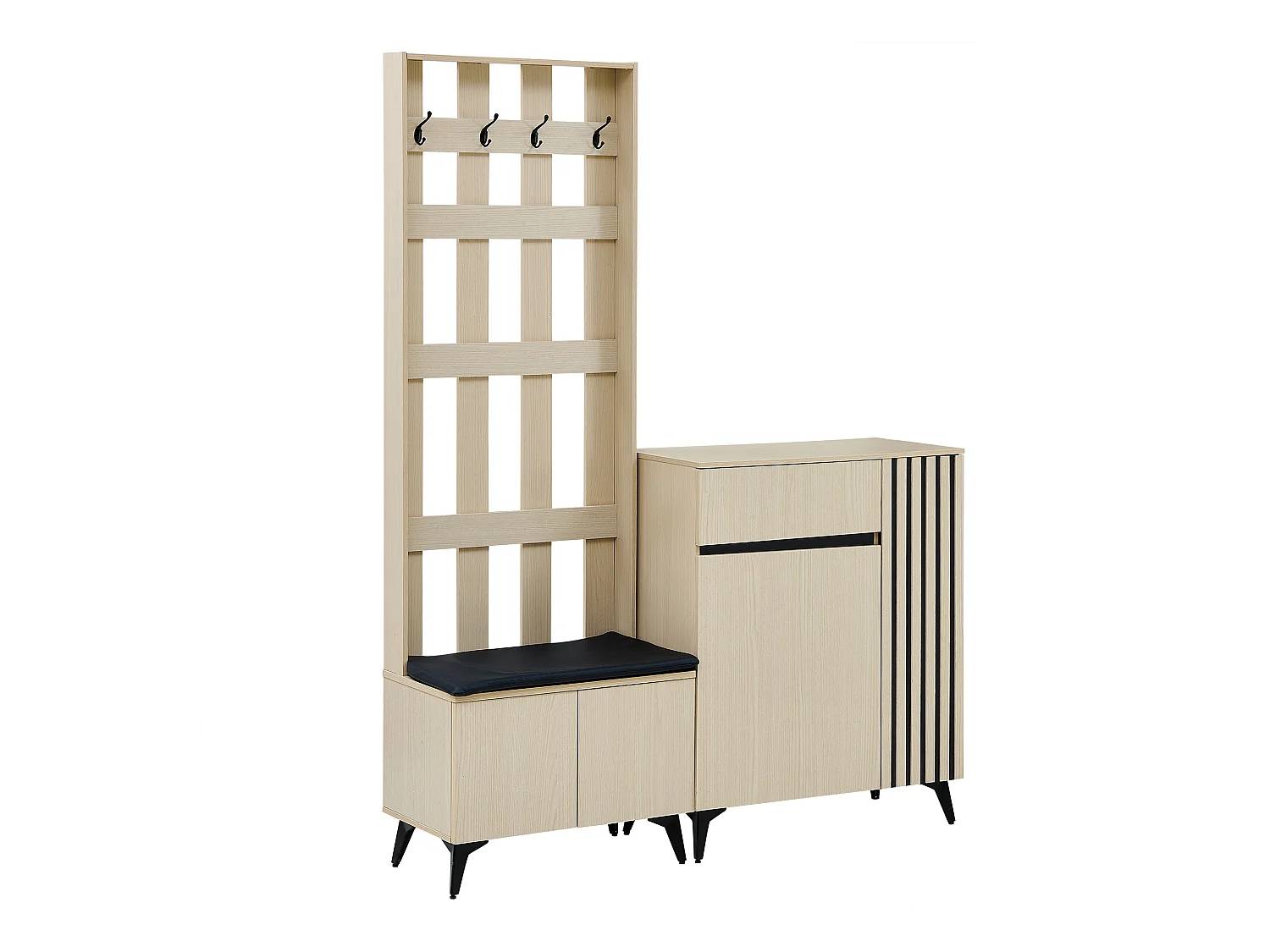 Vestiaire moderne avec banc et buffet/meuble à chaussures - 135 x 35 x 179.5 cm - pour couloir et slaon - MDF - naturel