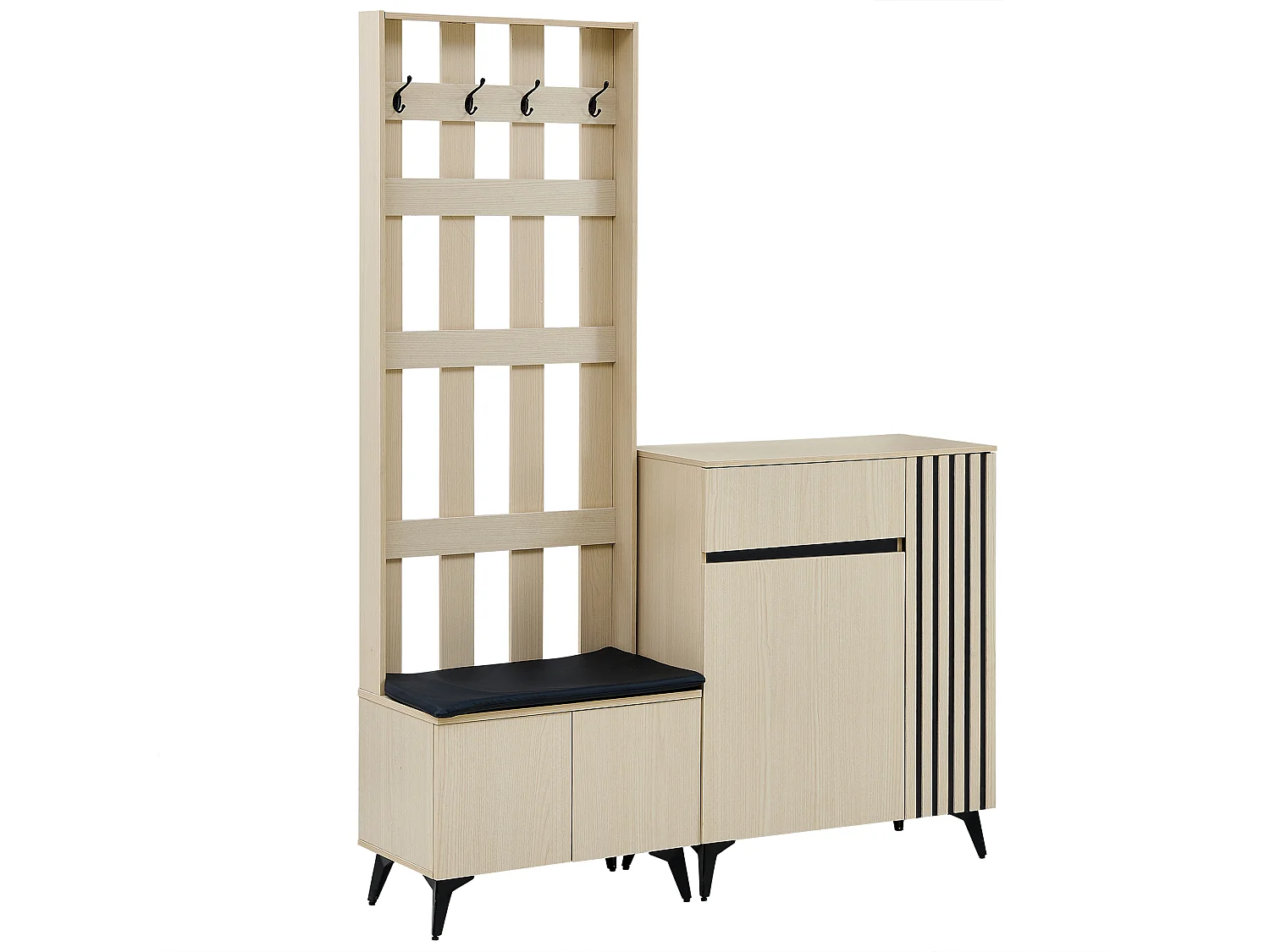 Vestiaire moderne avec banc et buffet/meuble à chaussures - 135 x 35 x 179.5 cm - pour couloir et slaon - MDF - naturel