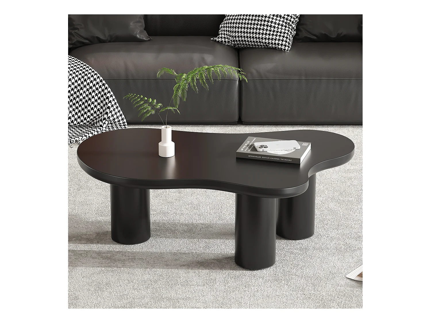 Table basse en forme de nuage irrégulier - 107 x 66 x 40.5 cm - Plateau en MDF et pieds en PVC - Noir
