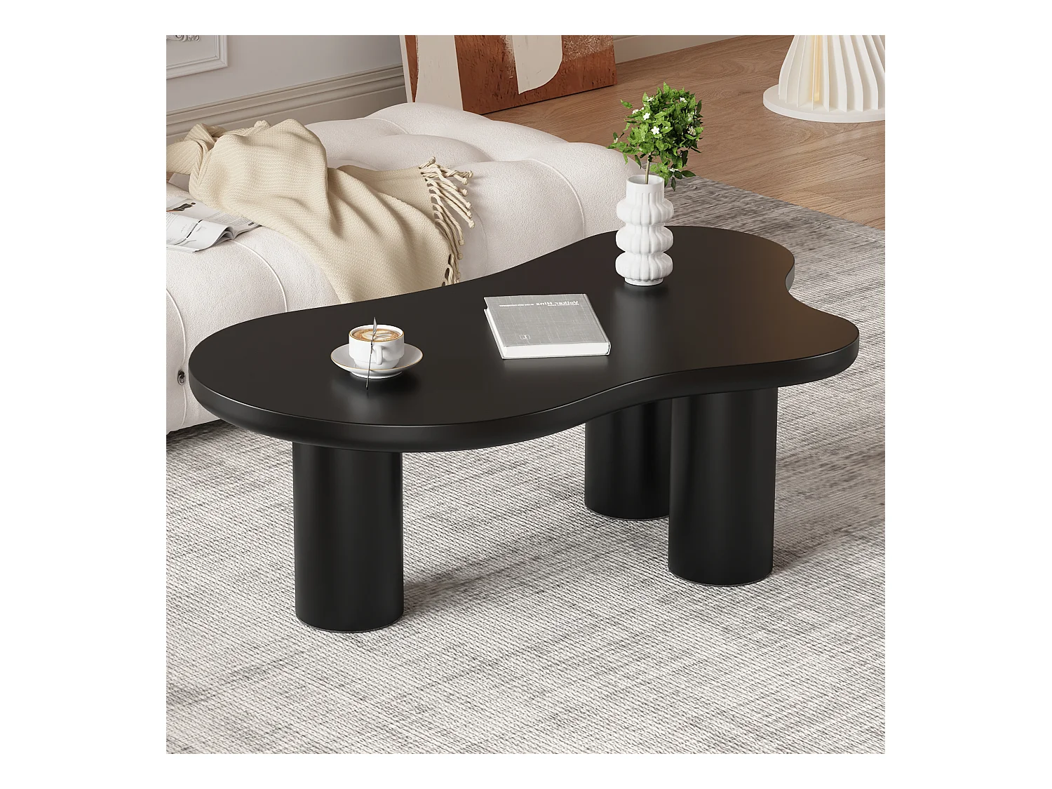 Table basse en forme de nuage irrégulier - 107 x 66 x 40.5 cm - Plateau en MDF et pieds en PVC - Noir