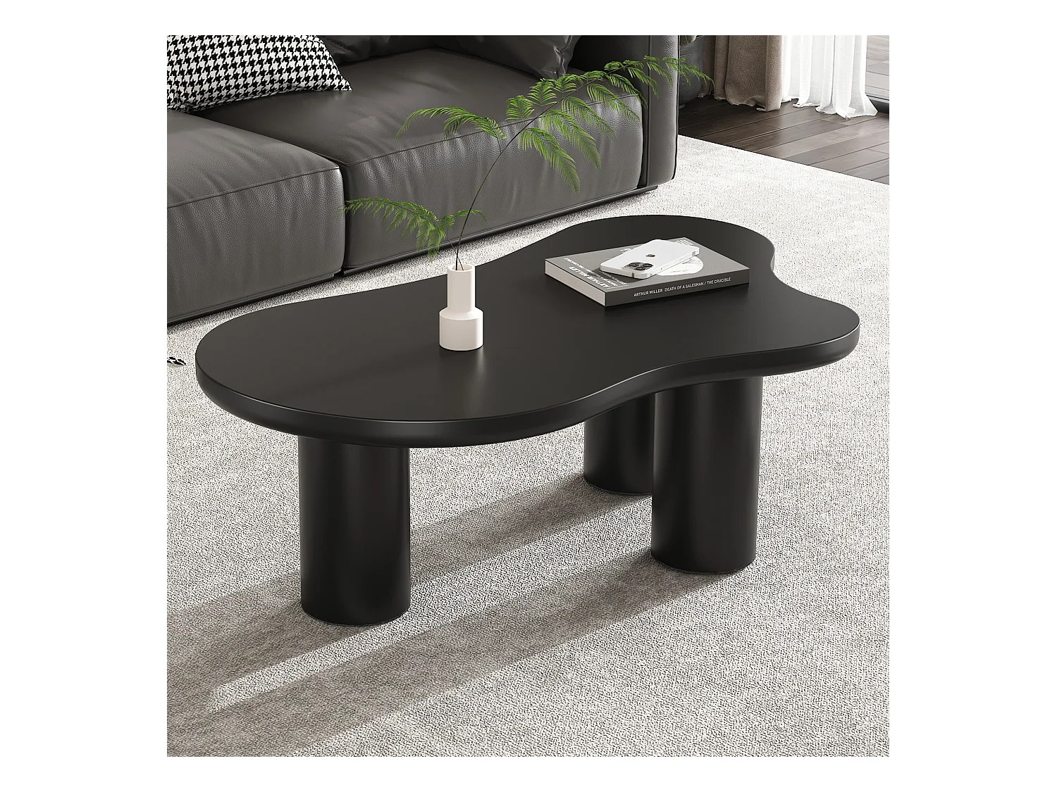 Table basse en forme de nuage irrégulier - 107 x 66 x 40.5 cm - Plateau en MDF et pieds en PVC - Noir
