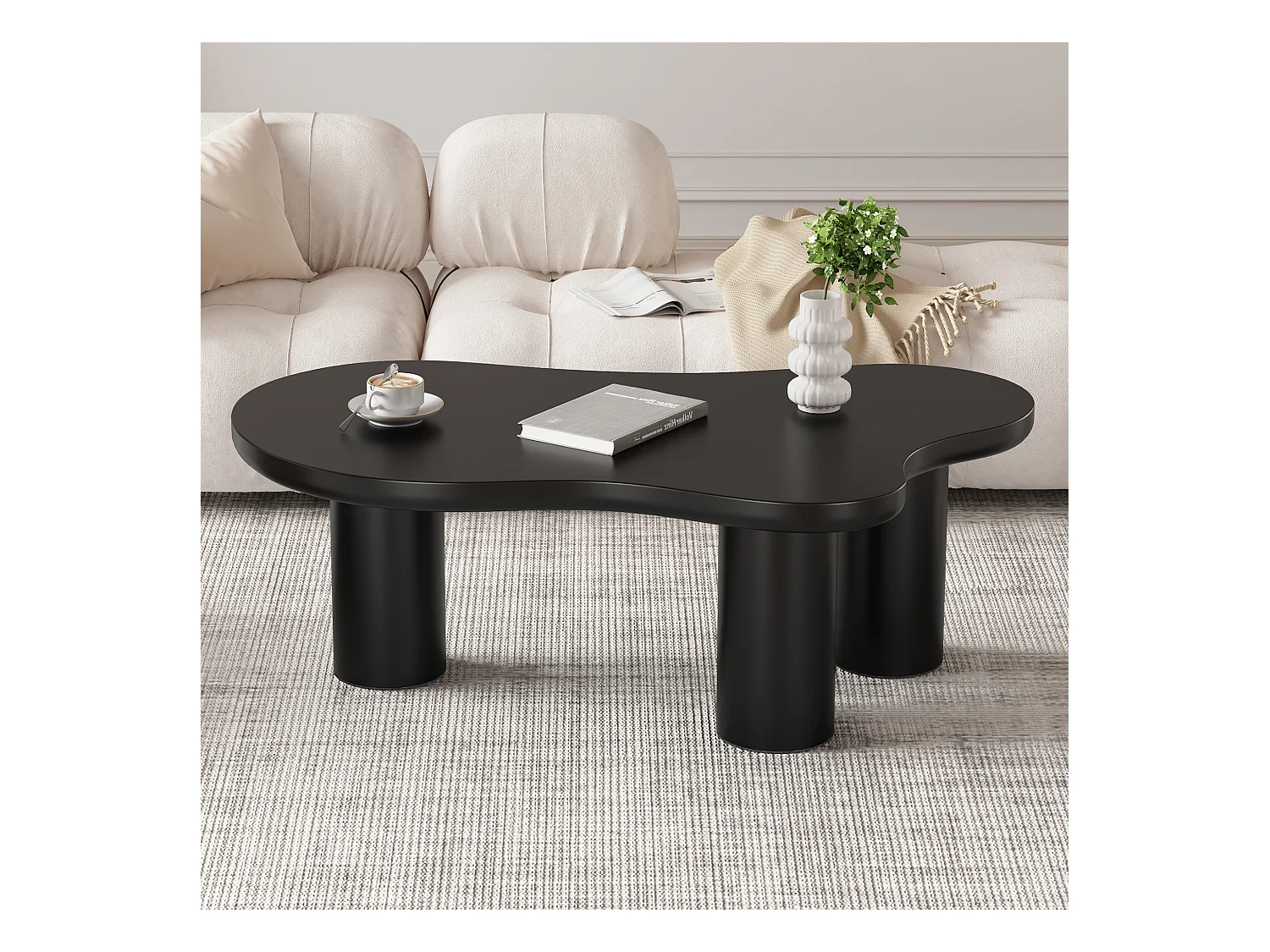 Table basse en forme de nuage irrégulier - 107 x 66 x 40.5 cm - Plateau en MDF et pieds en PVC - Noir