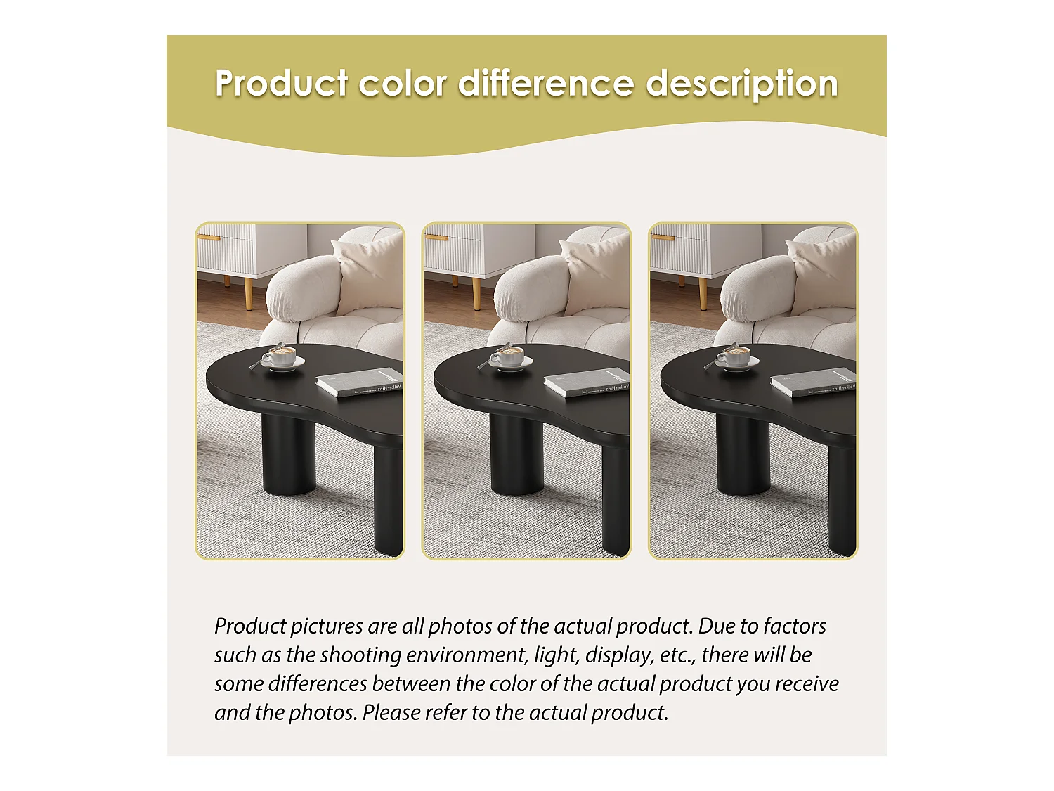 Table basse en forme de nuage irrégulier - 107 x 66 x 40.5 cm - Plateau en MDF et pieds en PVC - Noir