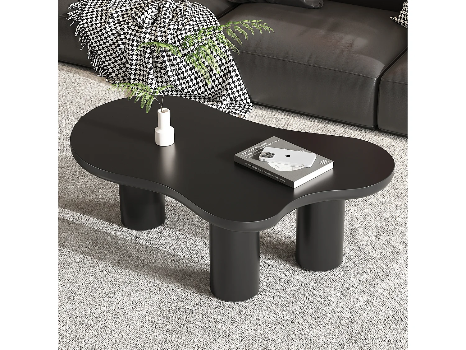 Table basse en forme de nuage irrégulier - 107 x 66 x 40.5 cm - Plateau en MDF et pieds en PVC - Noir