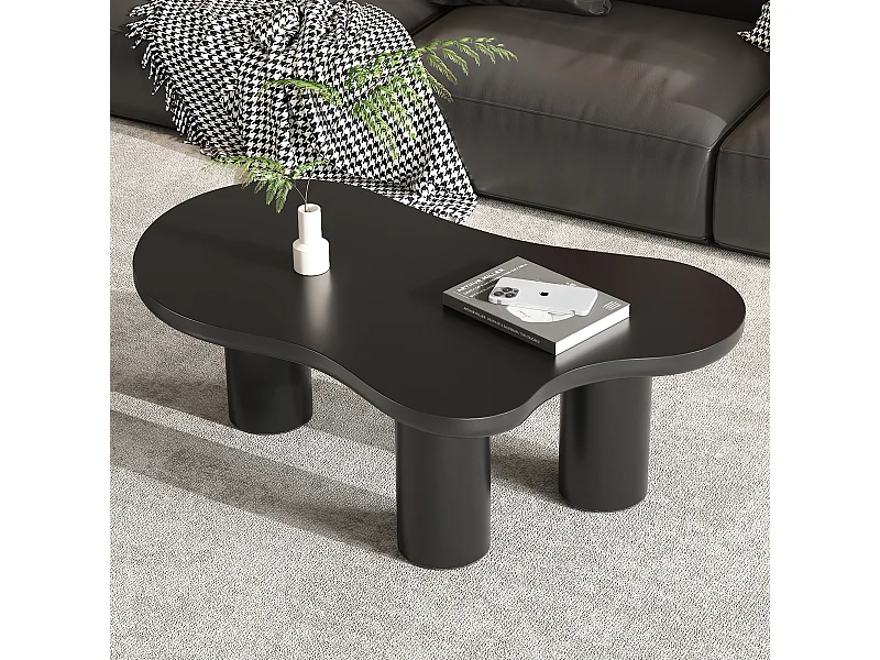 Table basse en forme de nuage irrégulier - 107 x 66 x 40.5 cm - Plateau en MDF et pieds en PVC - Noir
