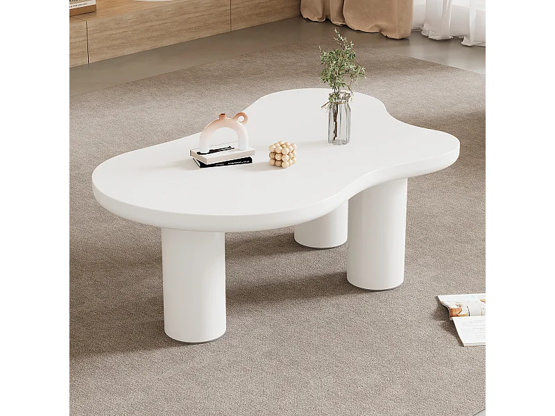Table basse en forme de nuage irrégulier - 107 x 66 x 40.5 cm - Plateau en MDF et pieds en PVC - blanc