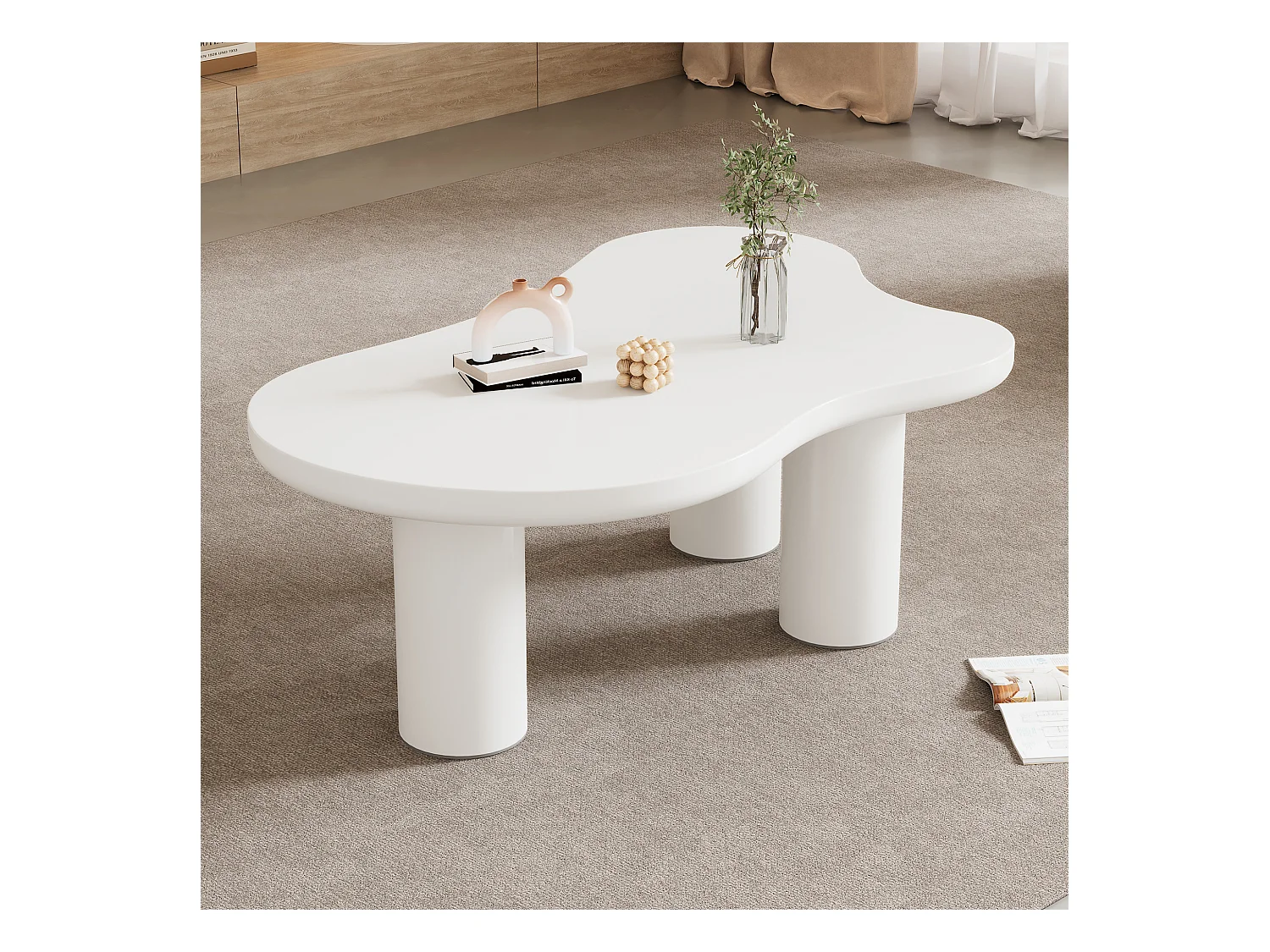 Table basse en forme de nuage irrégulier - 107 x 66 x 40.5 cm - Plateau en MDF et pieds en PVC - blanc