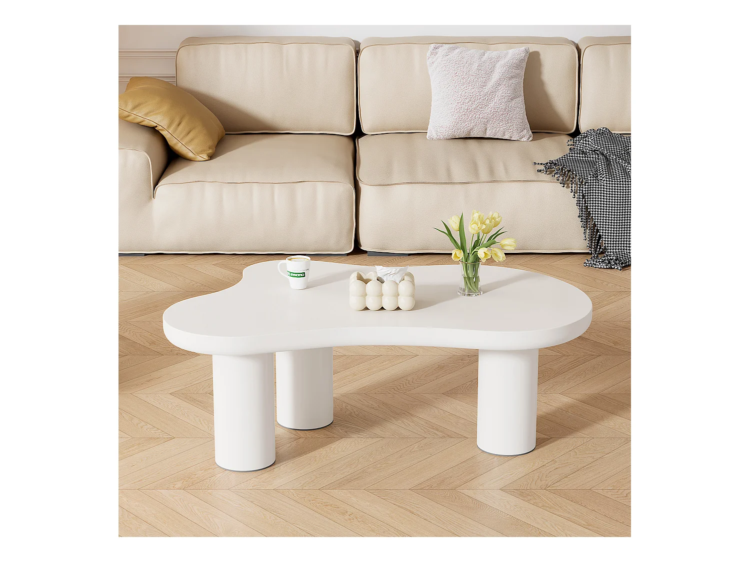 Table basse en forme de nuage irrégulier - 107 x 66 x 40.5 cm - Plateau en MDF et pieds en PVC - blanc