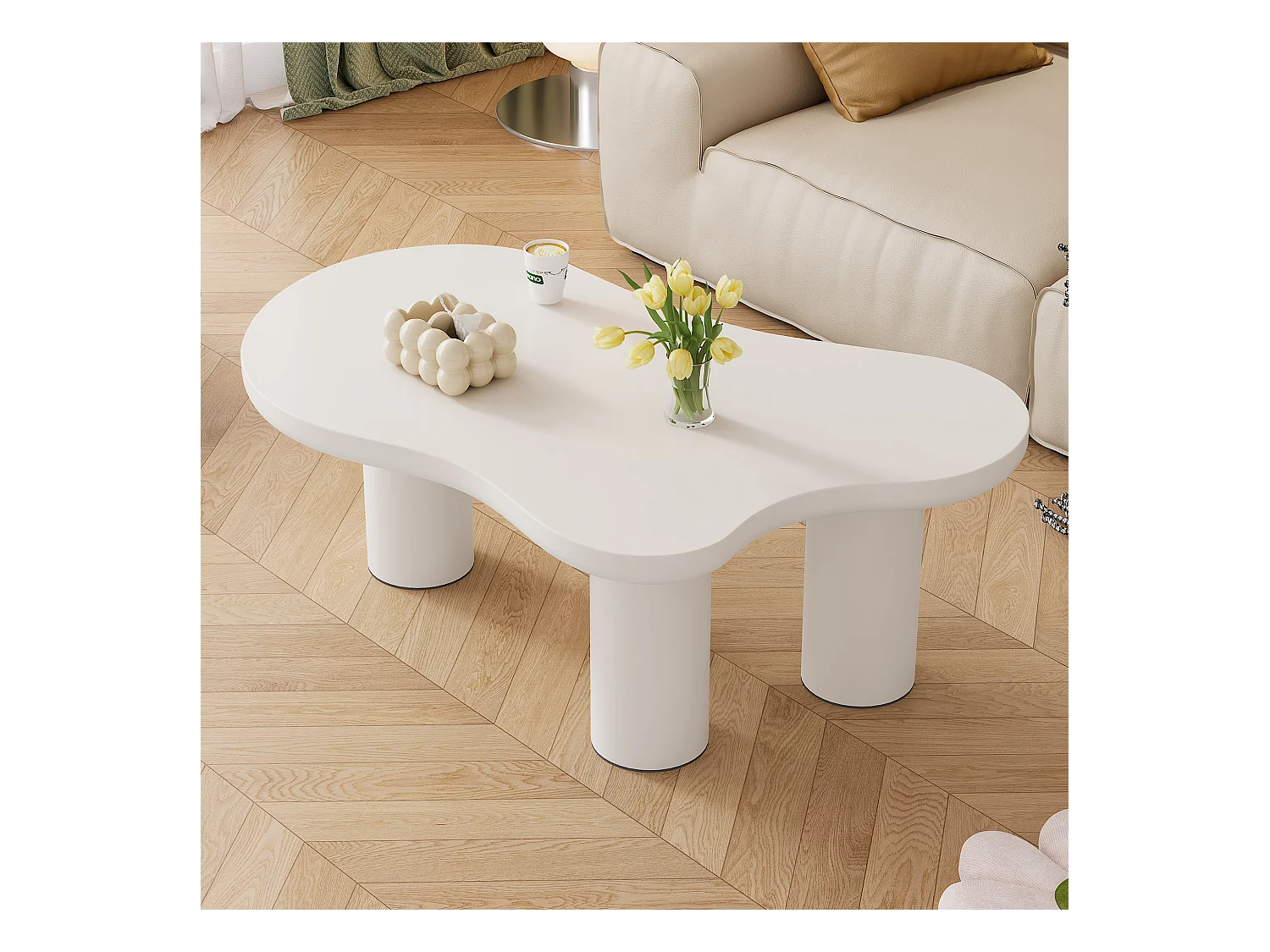 Table basse en forme de nuage irrégulier - 107 x 66 x 40.5 cm - Plateau en MDF et pieds en PVC - blanc