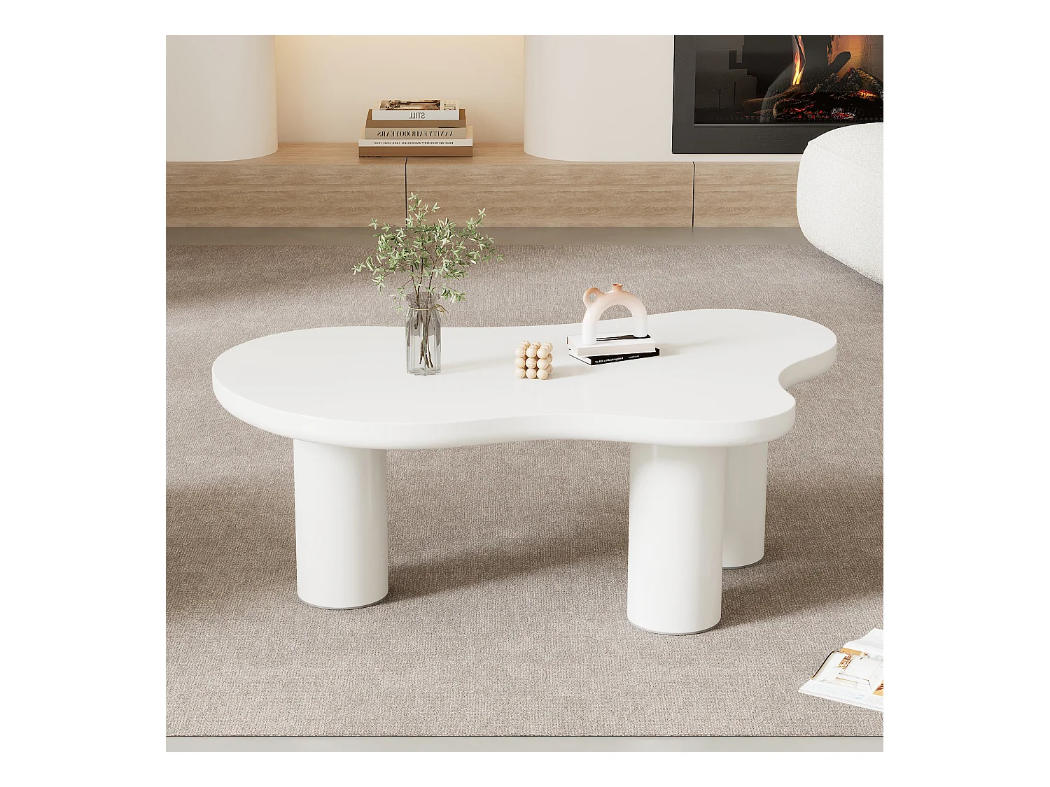 Table basse en forme de nuage irrégulier - 107 x 66 x 40.5 cm - Plateau en MDF et pieds en PVC - blanc