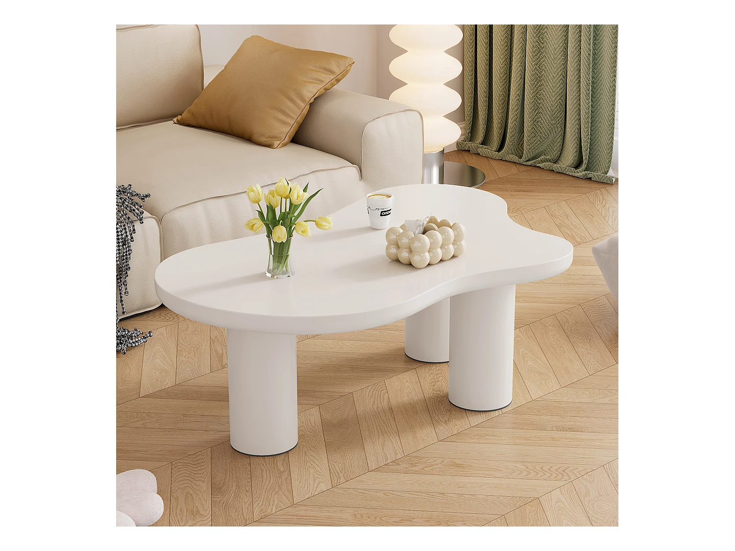 Table basse en forme de nuage irrégulier - 107 x 66 x 40.5 cm - Plateau en MDF et pieds en PVC - blanc