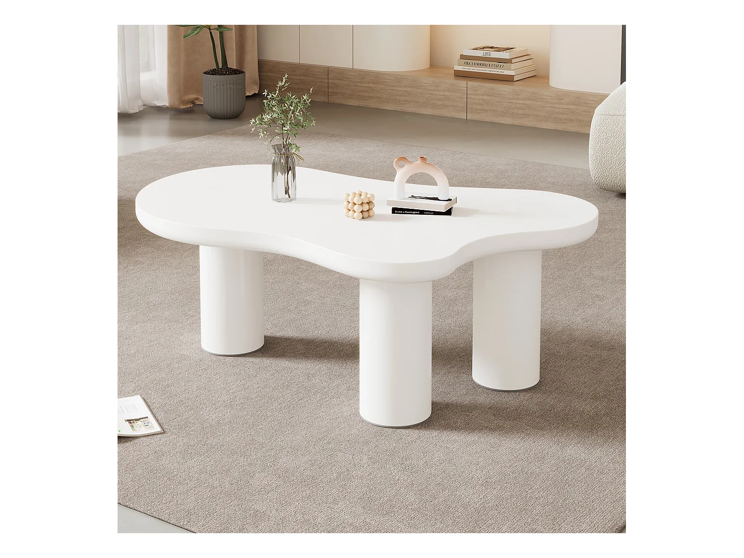 Table basse en forme de nuage irrégulier - 107 x 66 x 40.5 cm - Plateau en MDF et pieds en PVC - blanc