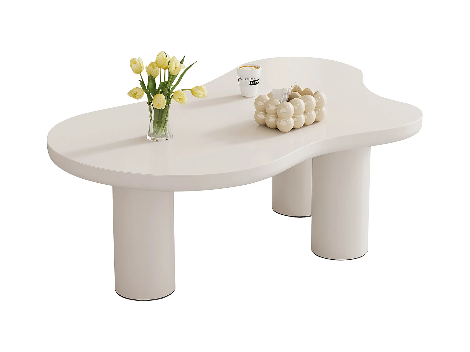 Table basse en forme de nuage irrégulier - 107 x 66 x 40.5 cm - Plateau en MDF et pieds en PVC - blanc