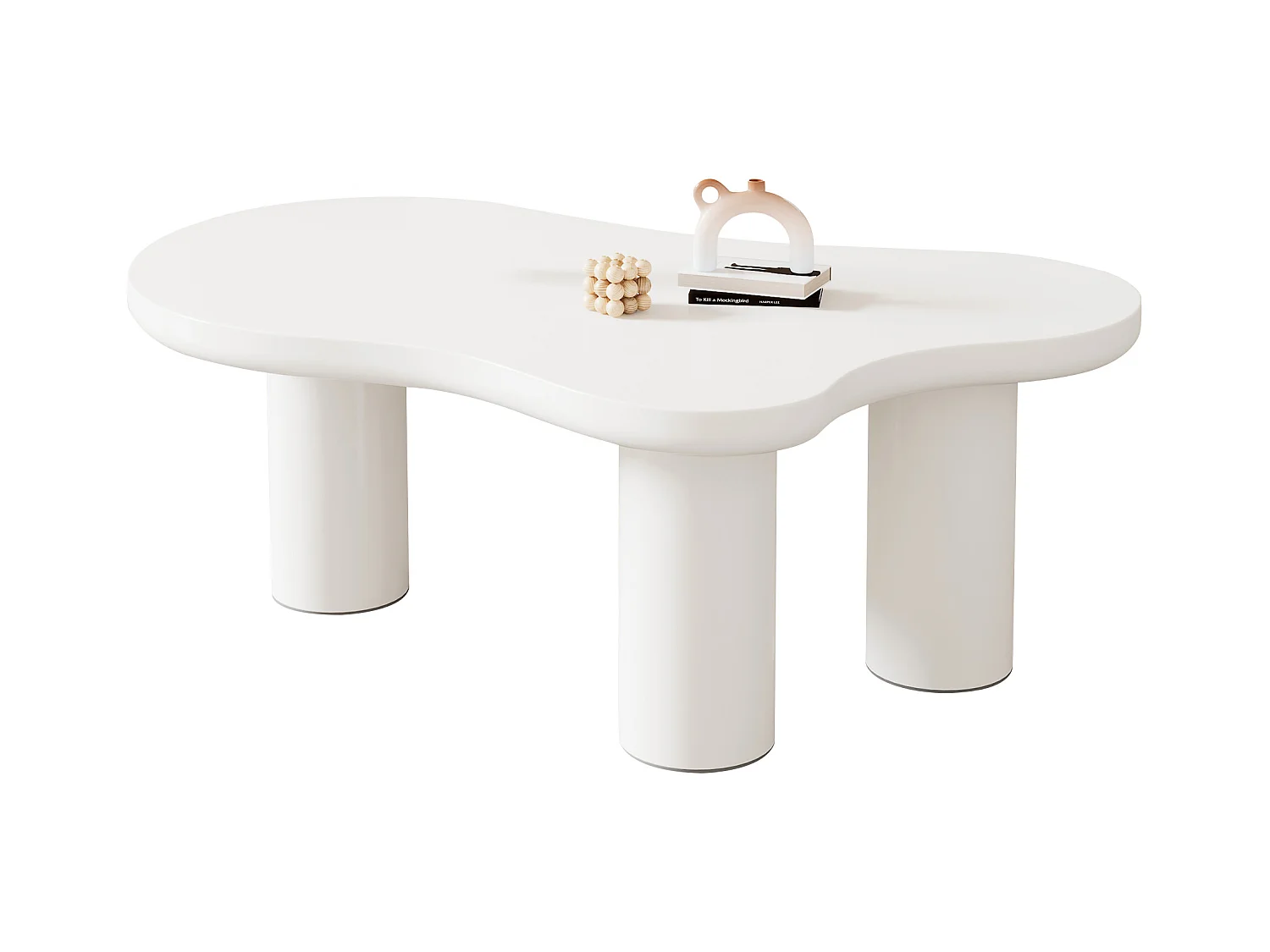Table basse en forme de nuage irrégulier - 107 x 66 x 40.5 cm - Plateau en MDF et pieds en PVC - blanc